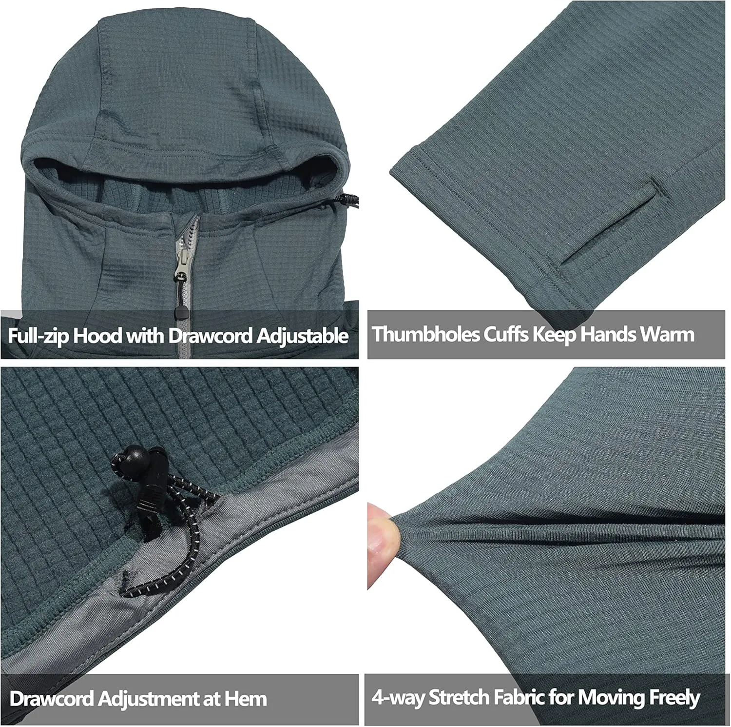 Little Donkey Andy Men's Winter Lightweight Warm Fleece Running Jacket Breathable Hooded Thermal Jacket with Thumb Holes