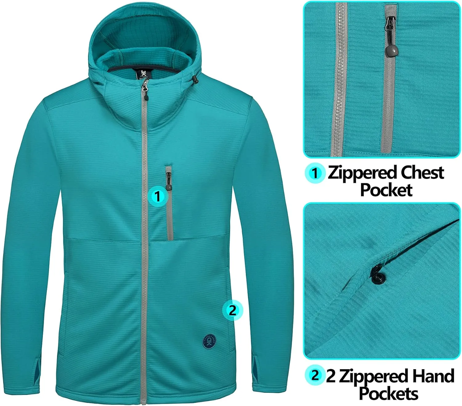Little Donkey Andy Men's Winter Lightweight Warm Fleece Running Jacket Breathable Hooded Thermal Jacket with Thumb Holes