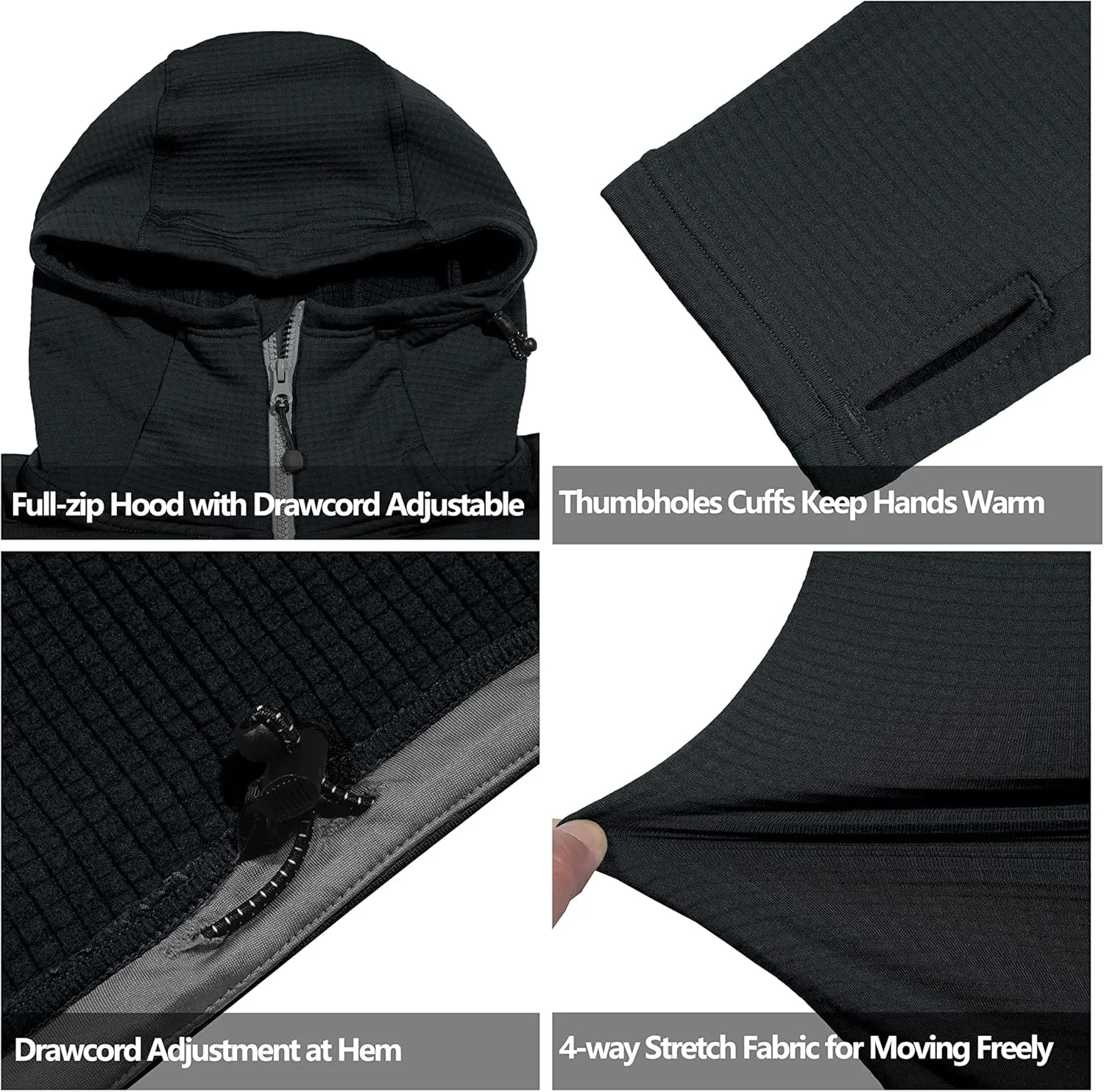 Little Donkey Andy Men's Winter Lightweight Warm Fleece Running Jacket Breathable Hooded Thermal Jacket with Thumb Holes