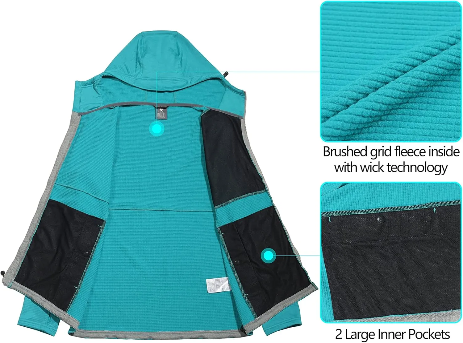 Little Donkey Andy Men's Winter Lightweight Warm Fleece Running Jacket Breathable Hooded Thermal Jacket with Thumb Holes