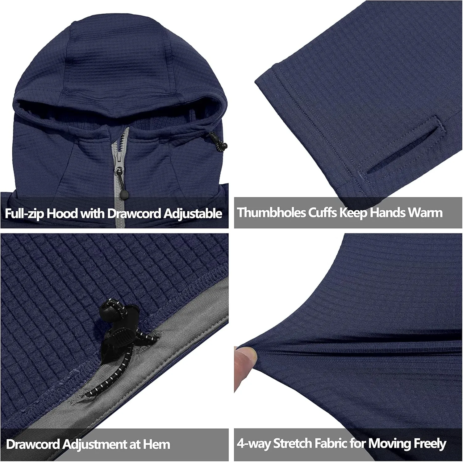 Little Donkey Andy Men's Winter Lightweight Warm Fleece Running Jacket Breathable Hooded Thermal Jacket with Thumb Holes
