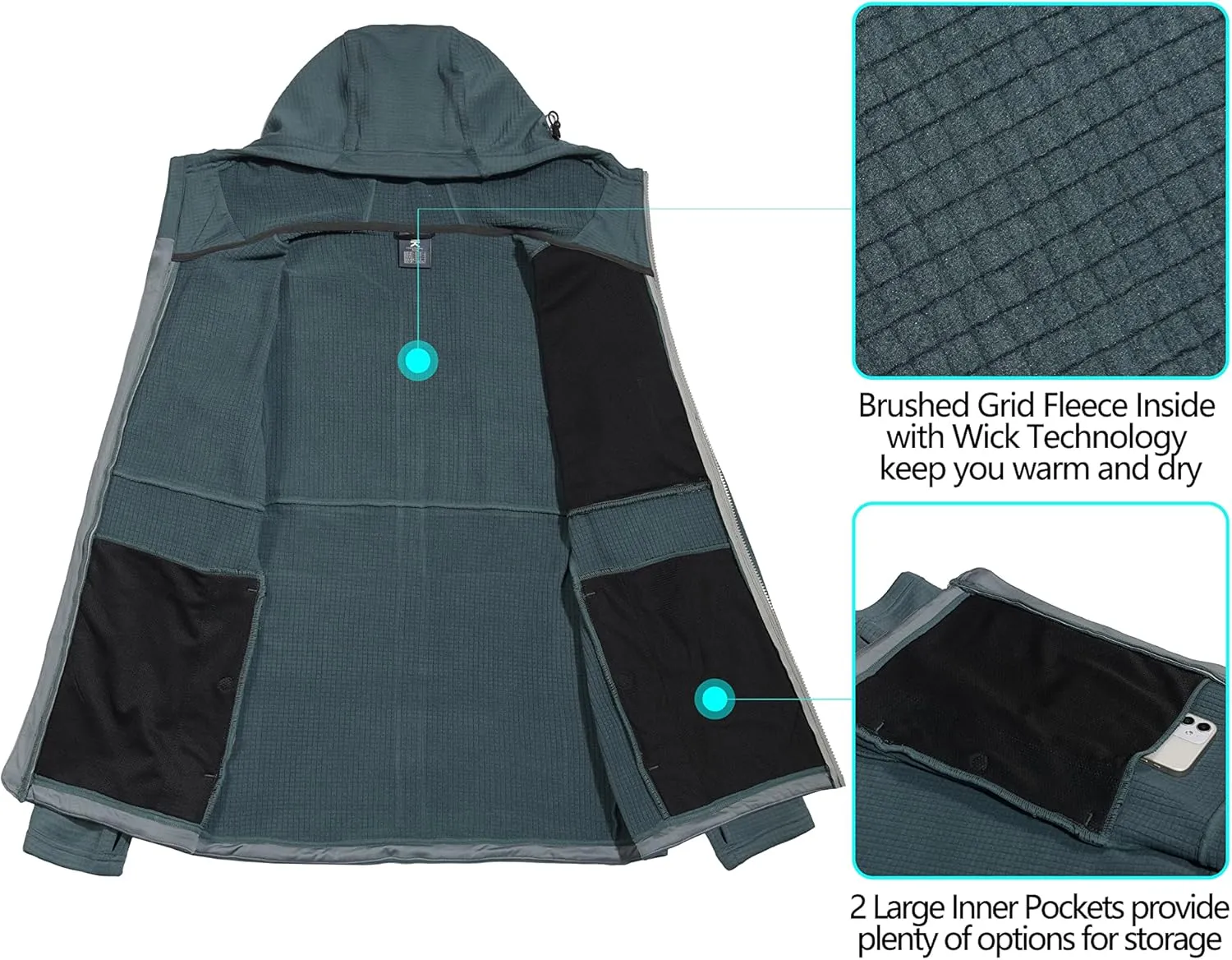 Little Donkey Andy Men's Winter Lightweight Warm Fleece Running Jacket Breathable Hooded Thermal Jacket with Thumb Holes