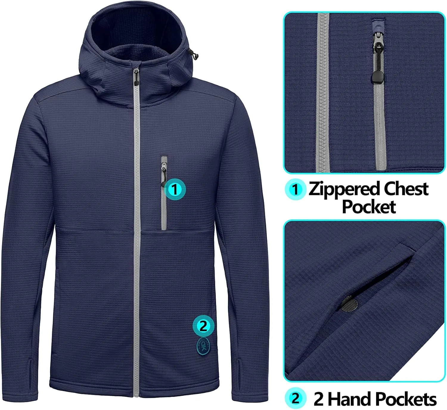 Little Donkey Andy Men's Winter Lightweight Warm Fleece Running Jacket Breathable Hooded Thermal Jacket with Thumb Holes