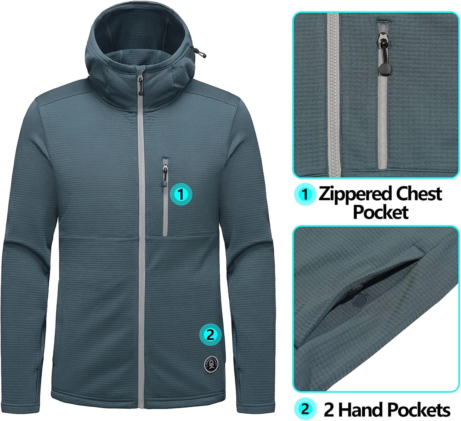Little Donkey Andy Men's Winter Lightweight Warm Fleece Running Jacket Breathable Hooded Thermal Jacket with Thumb Holes