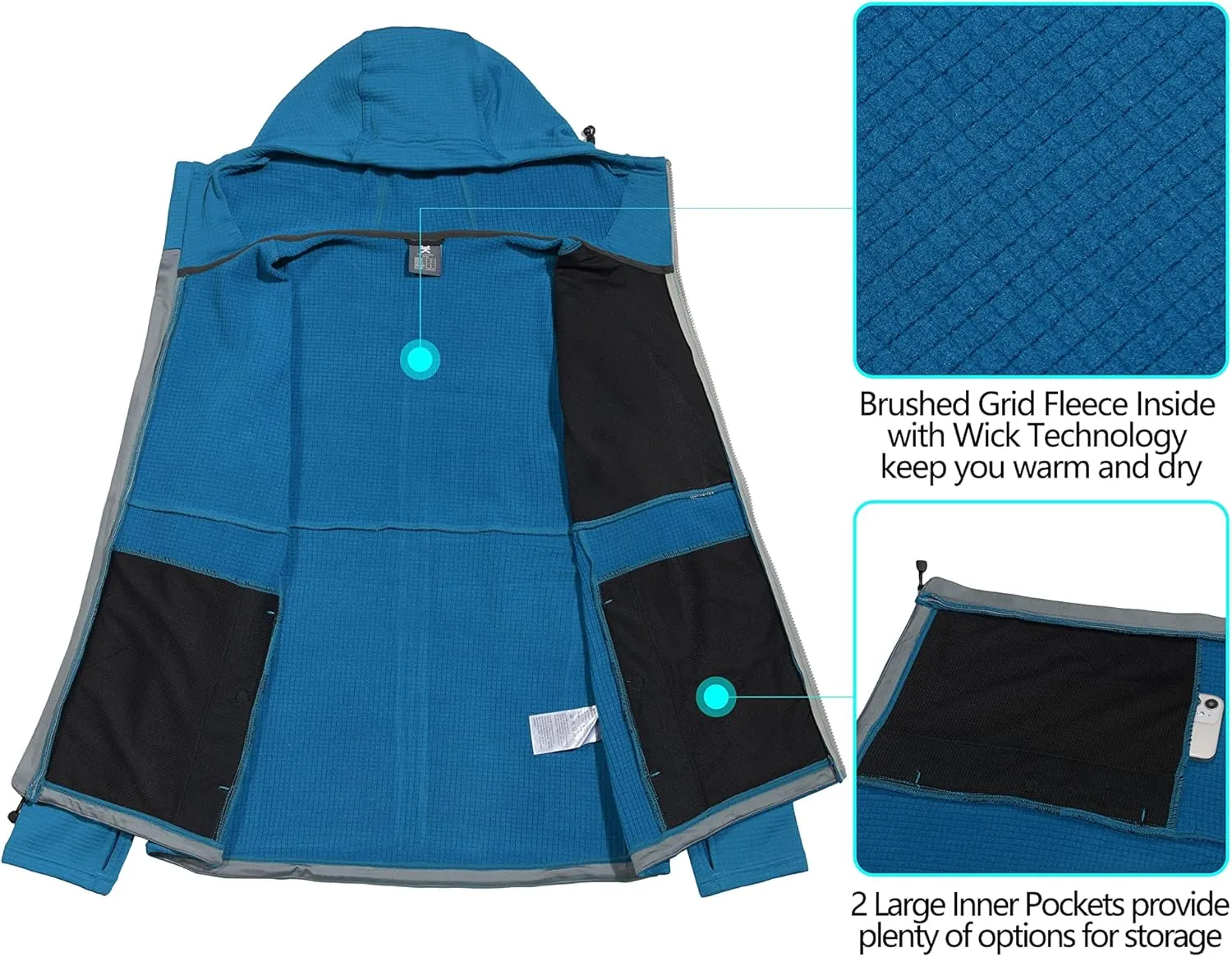 Little Donkey Andy Men's Winter Lightweight Warm Fleece Running Jacket Breathable Hooded Thermal Jacket with Thumb Holes