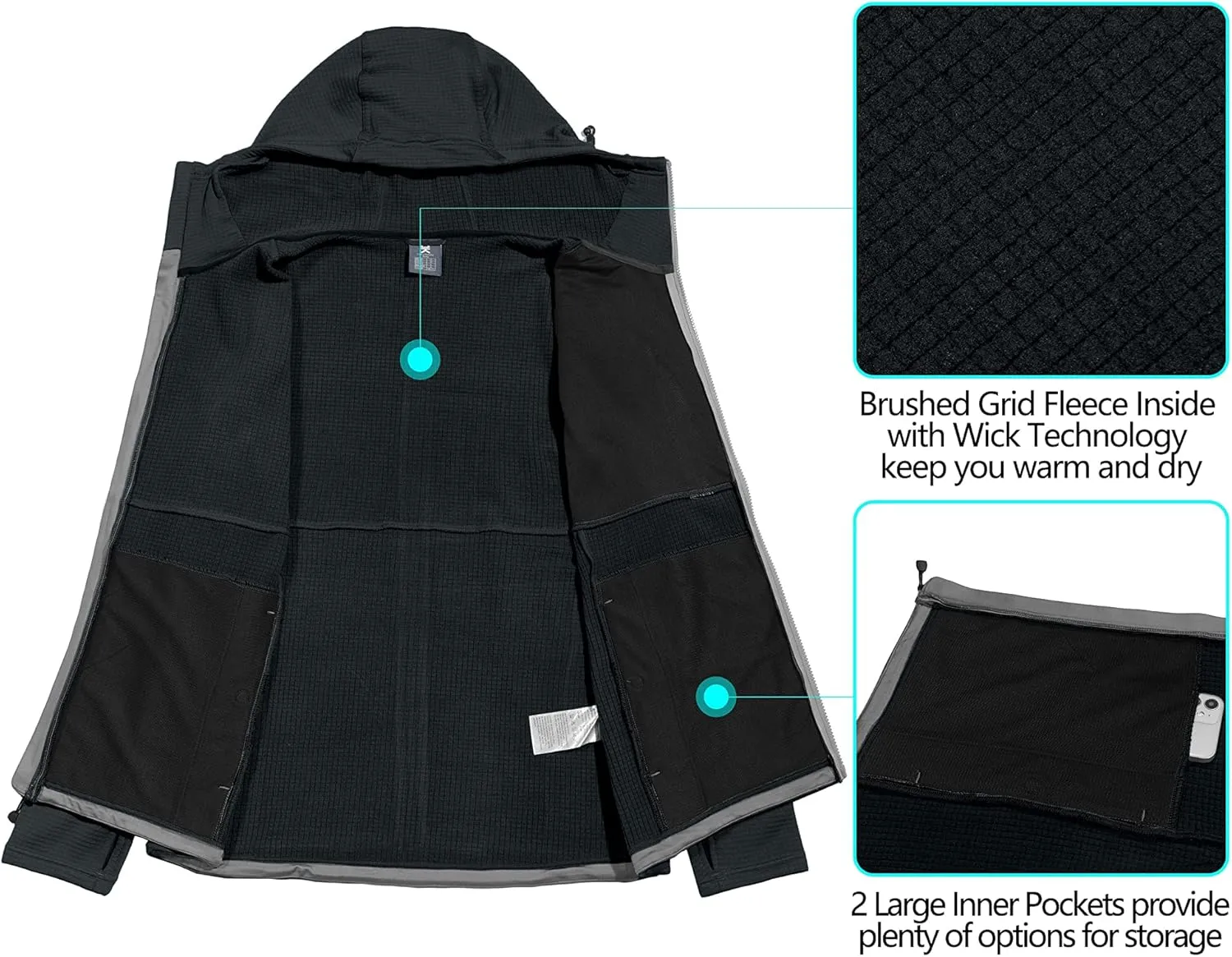 Little Donkey Andy Men's Winter Lightweight Warm Fleece Running Jacket Breathable Hooded Thermal Jacket with Thumb Holes