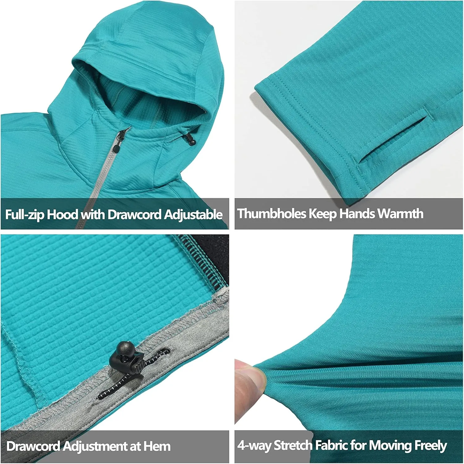 Little Donkey Andy Men's Winter Lightweight Warm Fleece Running Jacket Breathable Hooded Thermal Jacket with Thumb Holes