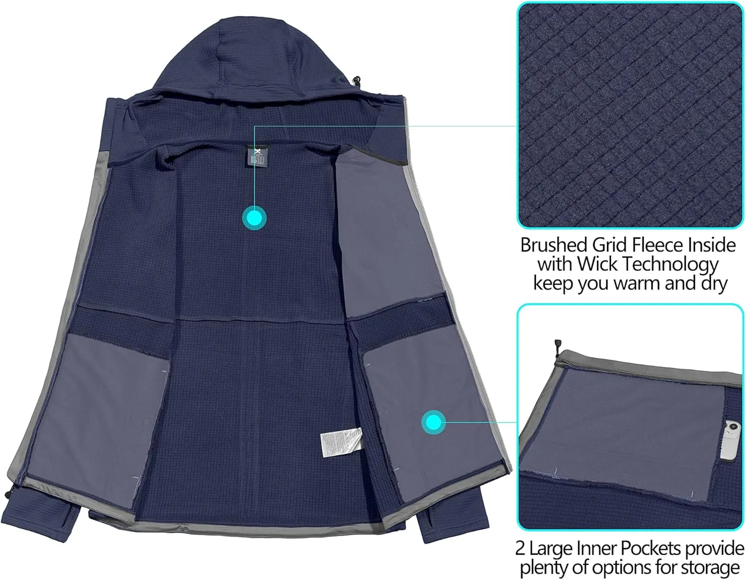 Little Donkey Andy Men's Winter Lightweight Warm Fleece Running Jacket Breathable Hooded Thermal Jacket with Thumb Holes