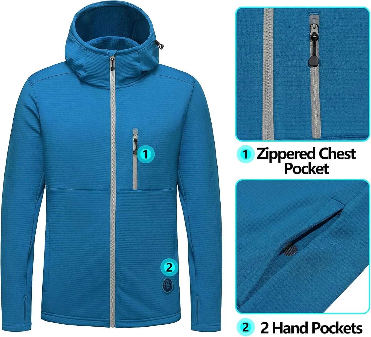 Little Donkey Andy Men's Winter Lightweight Warm Fleece Running Jacket Breathable Hooded Thermal Jacket with Thumb Holes