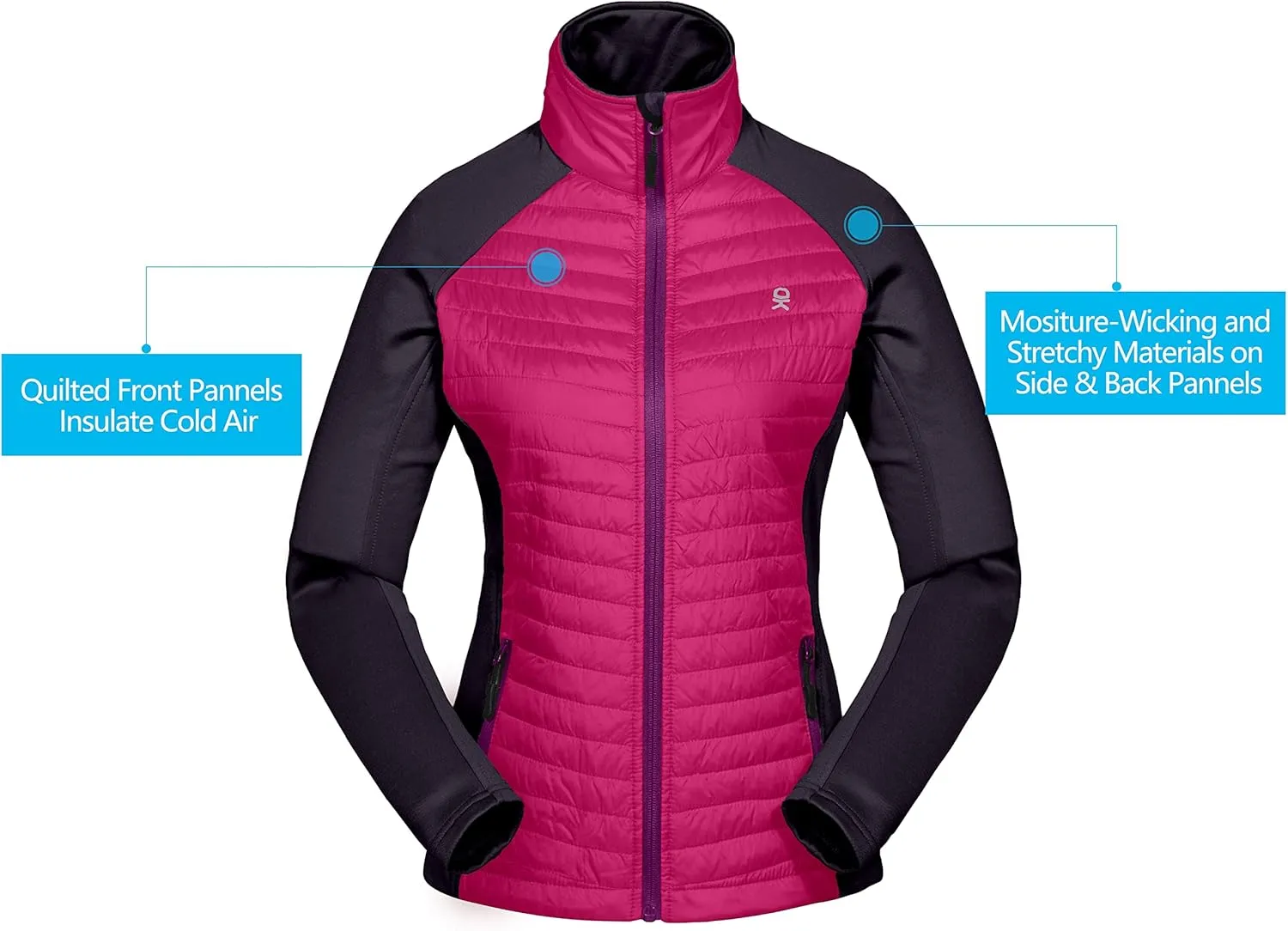 Little Donkey Andy Women's Insulated Hiking Jacket, Thermal Running Hybrid Jacket, Lightweight Breathable and Warm