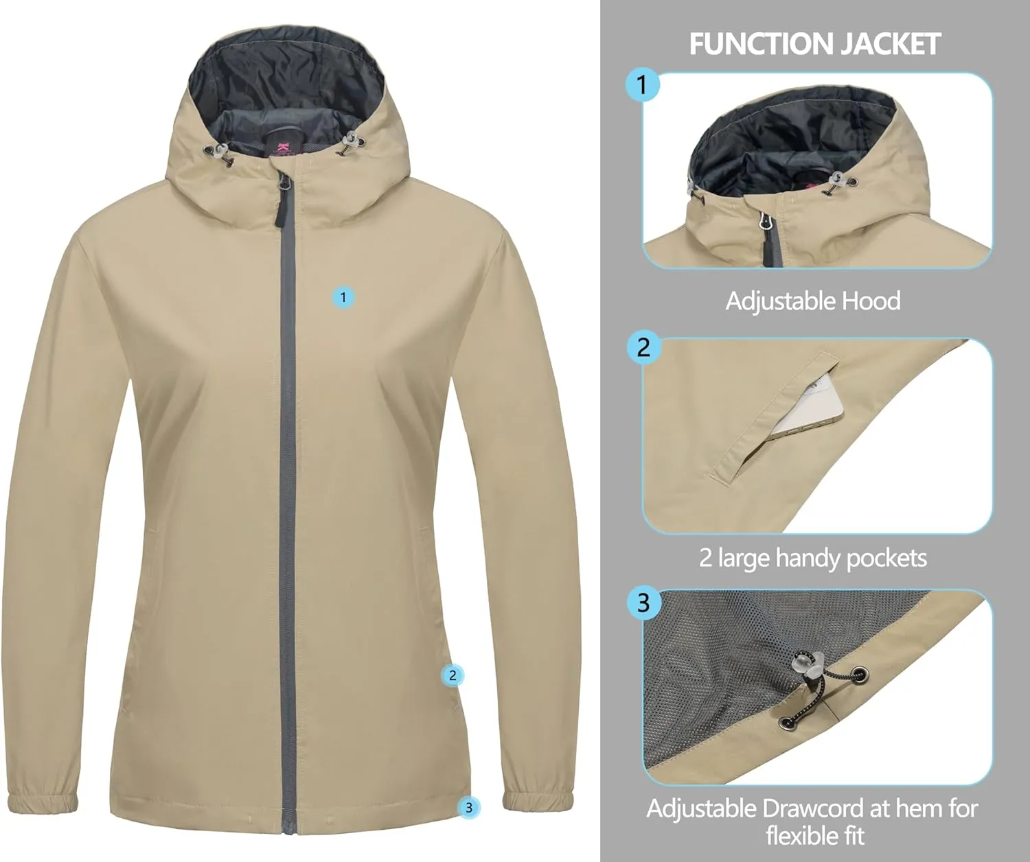 Little Donkey Andy Women's Lightweight Windbreaker Jacket Breathable Windproof Jacket Hiking Running Golf UPF50 