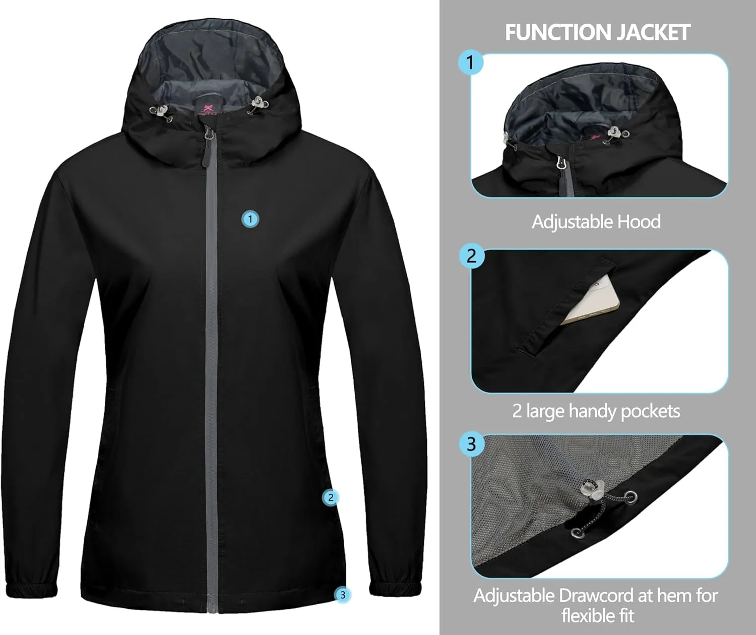 Little Donkey Andy Women's Lightweight Windbreaker Jacket Breathable Windproof Jacket Hiking Running Golf UPF50 