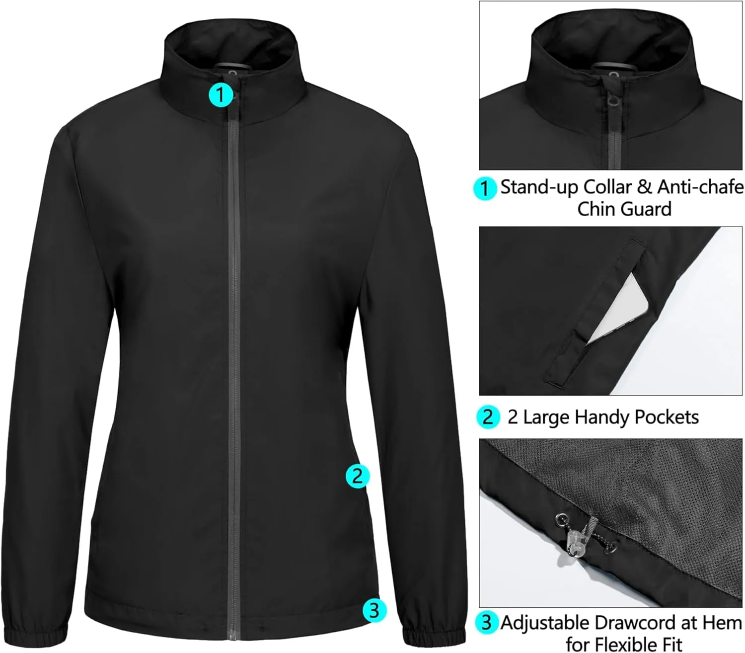 Little Donkey Andy Women's Lightweight Windbreaker Jacket Breathable Windproof Jacket Hiking Running Golf UPF50 