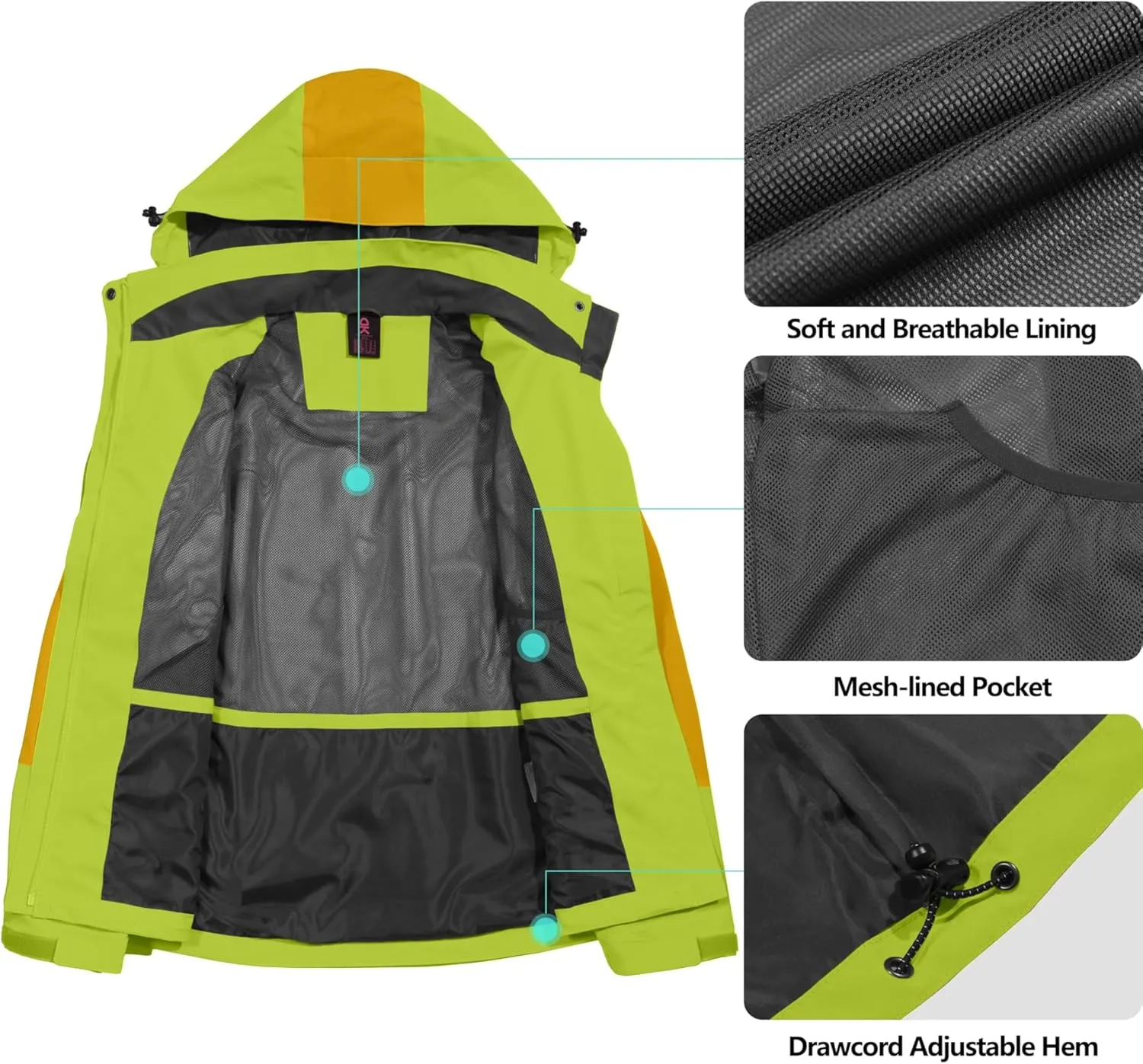 Little Donkey Andy Women's Waterproof Rain Jacket with Hood Breathable Lightweight Windbreaker Rain Shell Coat