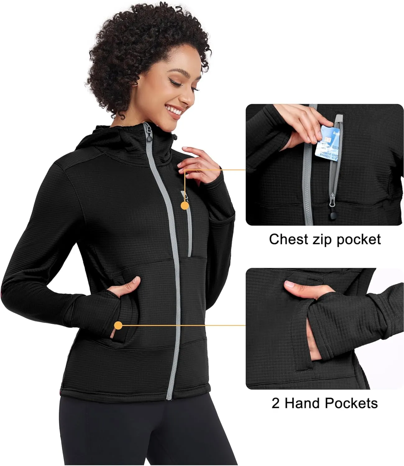 Little Donkey Andy Women's Winter Lightweight Warm Fleece Running Jacket Breathable Thumbholes Thermal Hiking Jacket