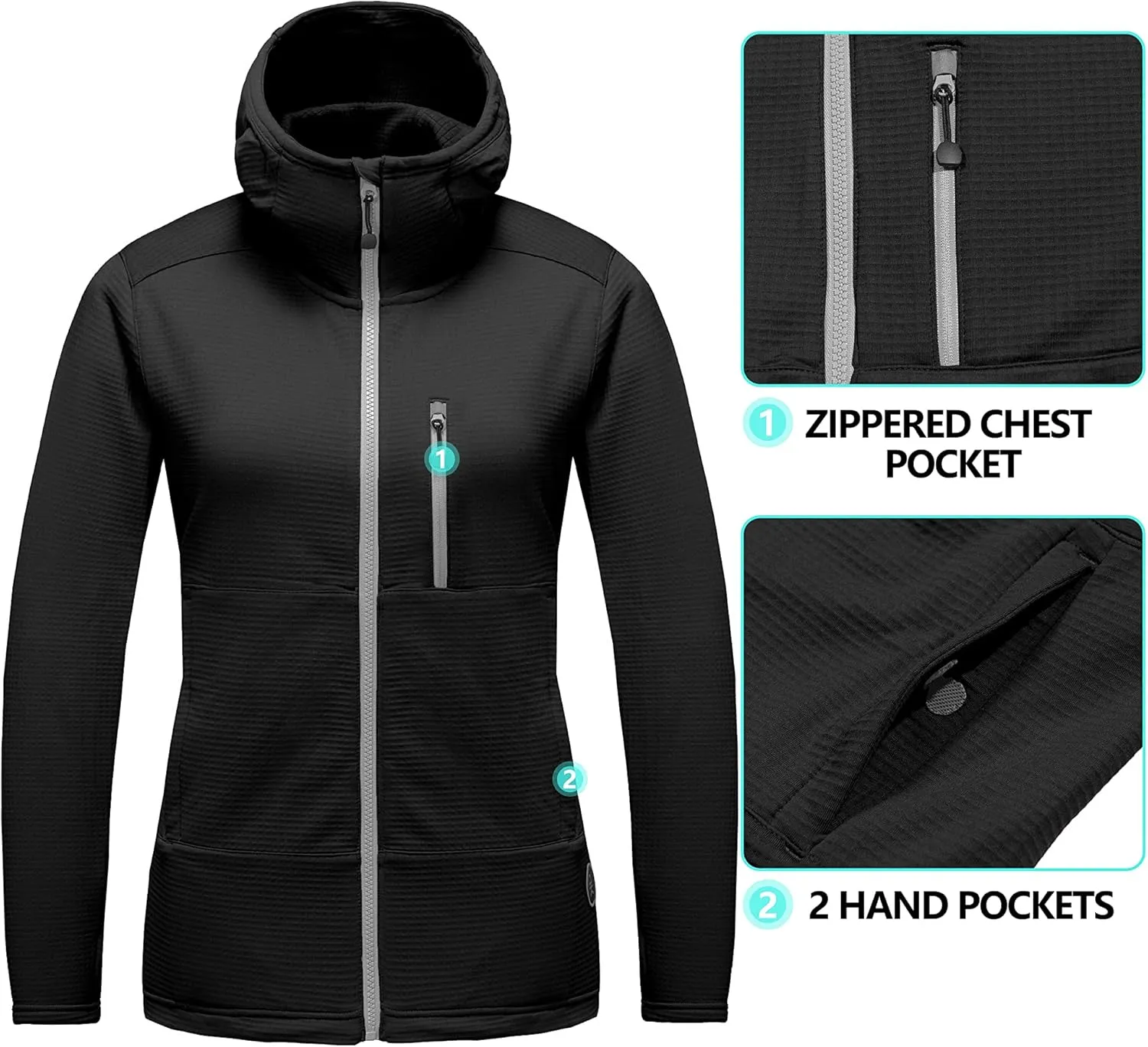 Little Donkey Andy Women's Winter Lightweight Warm Fleece Running Jacket Breathable Thumbholes Thermal Hiking Jacket