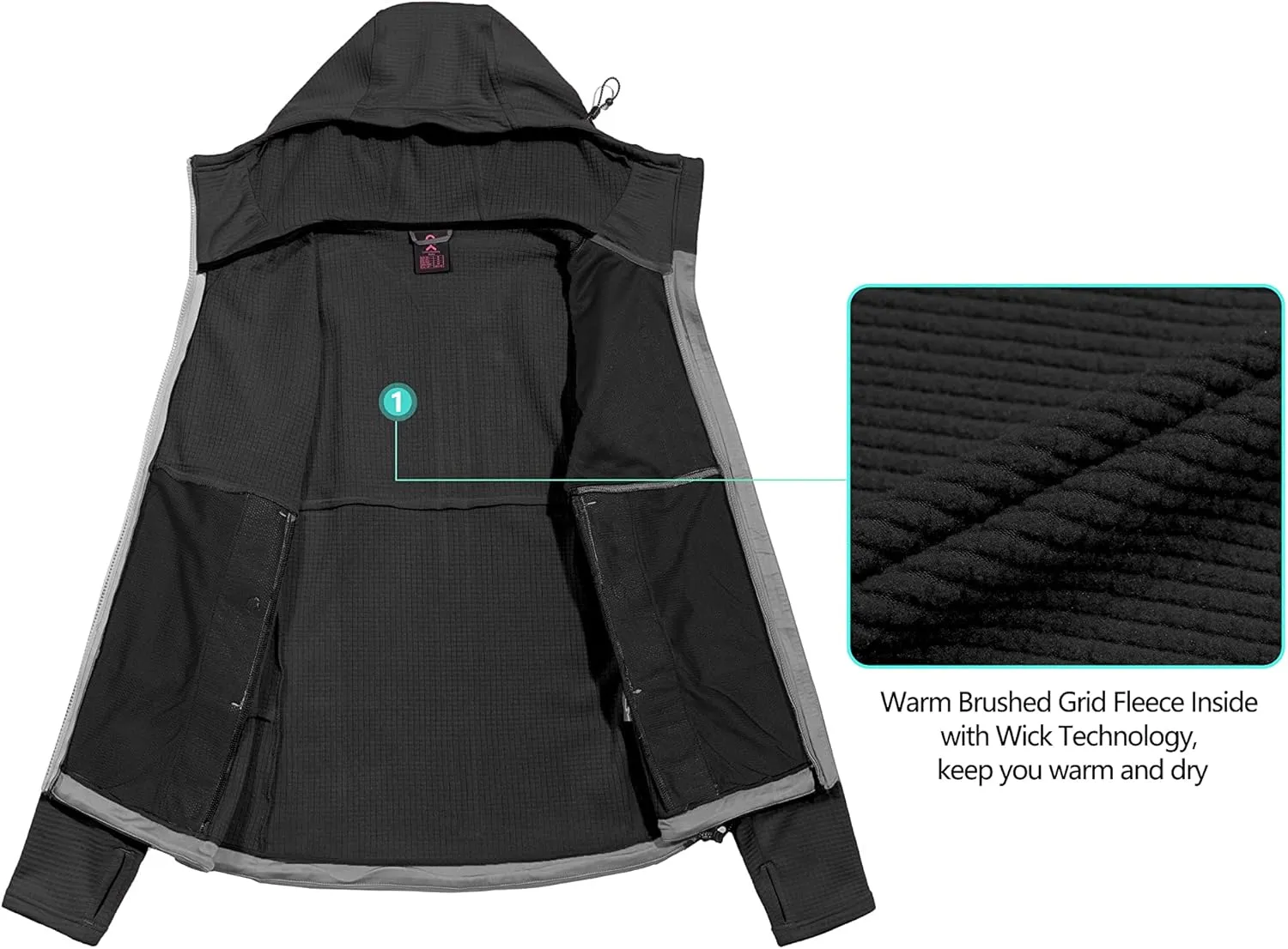 Little Donkey Andy Women's Winter Lightweight Warm Fleece Running Jacket Breathable Thumbholes Thermal Hiking Jacket