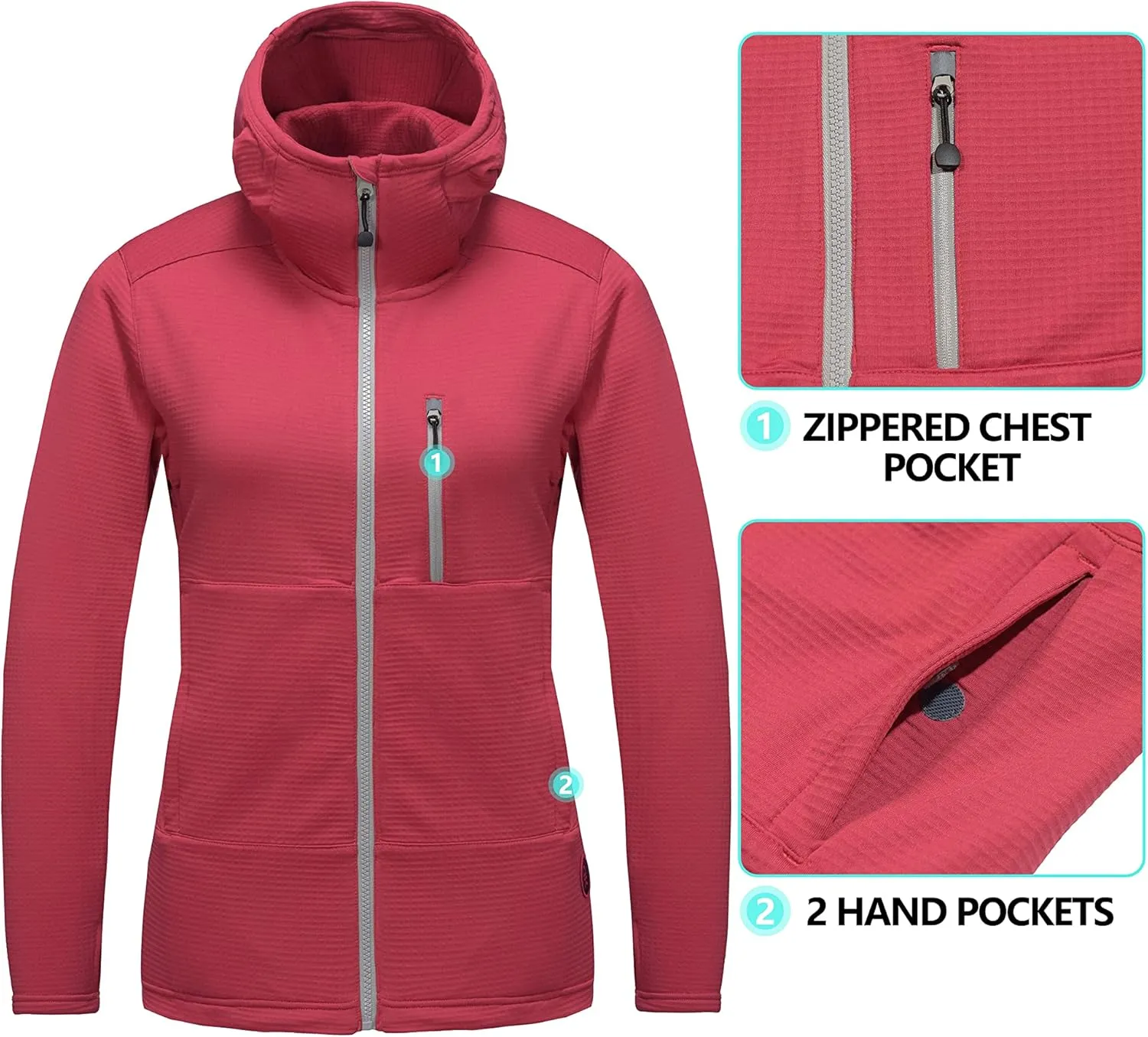 Little Donkey Andy Women's Winter Lightweight Warm Fleece Running Jacket Breathable Thumbholes Thermal Hiking Jacket