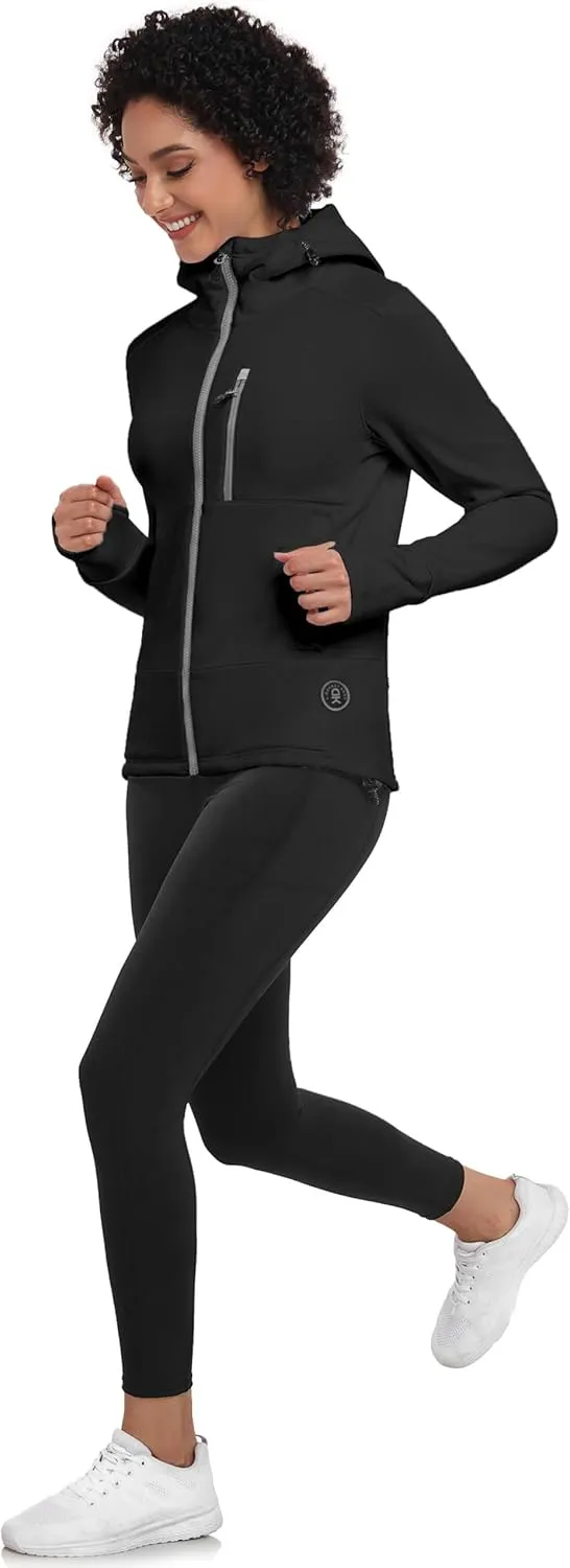 Little Donkey Andy Women's Winter Lightweight Warm Fleece Running Jacket Breathable Thumbholes Thermal Hiking Jacket