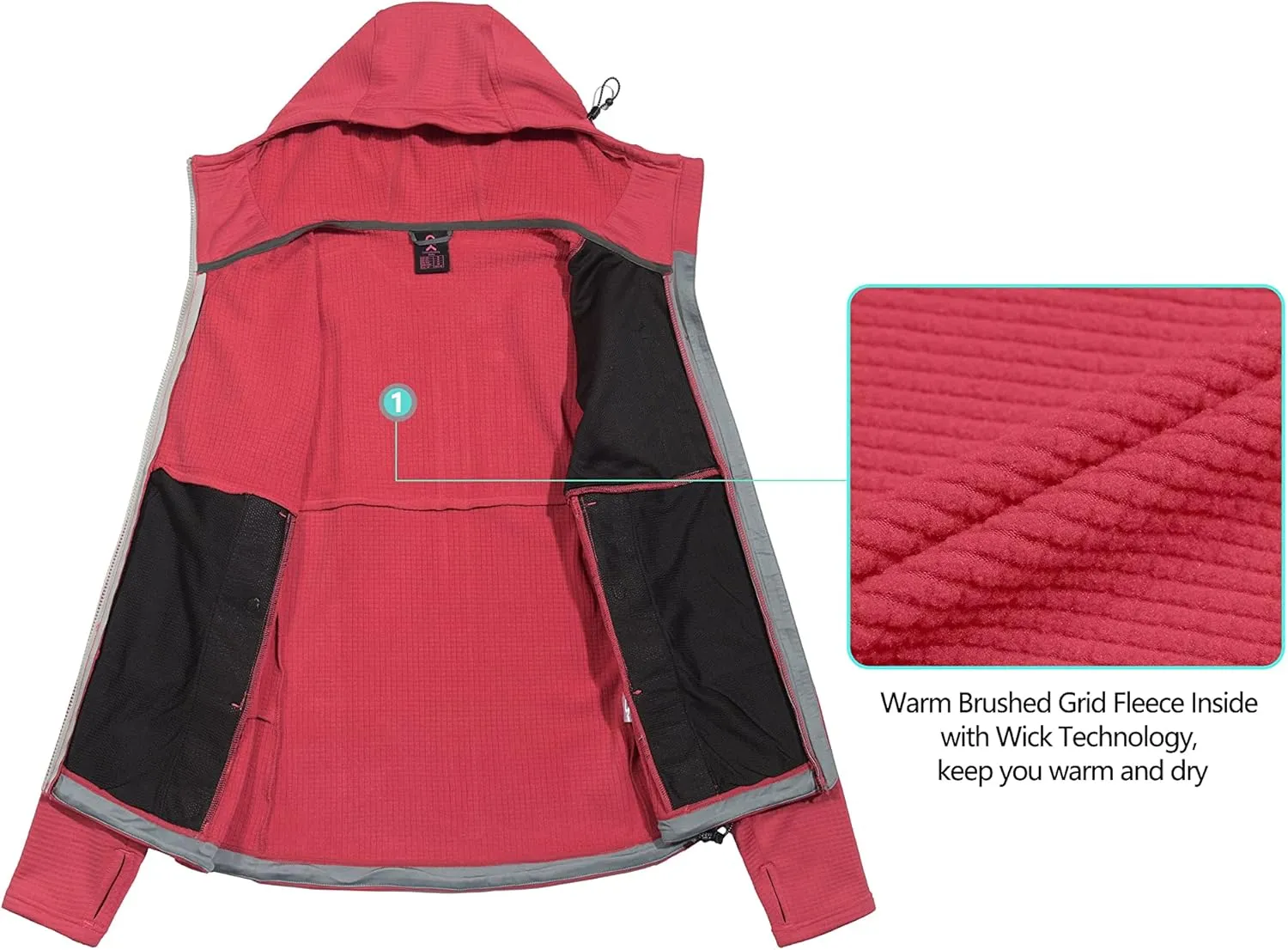 Little Donkey Andy Women's Winter Lightweight Warm Fleece Running Jacket Breathable Thumbholes Thermal Hiking Jacket