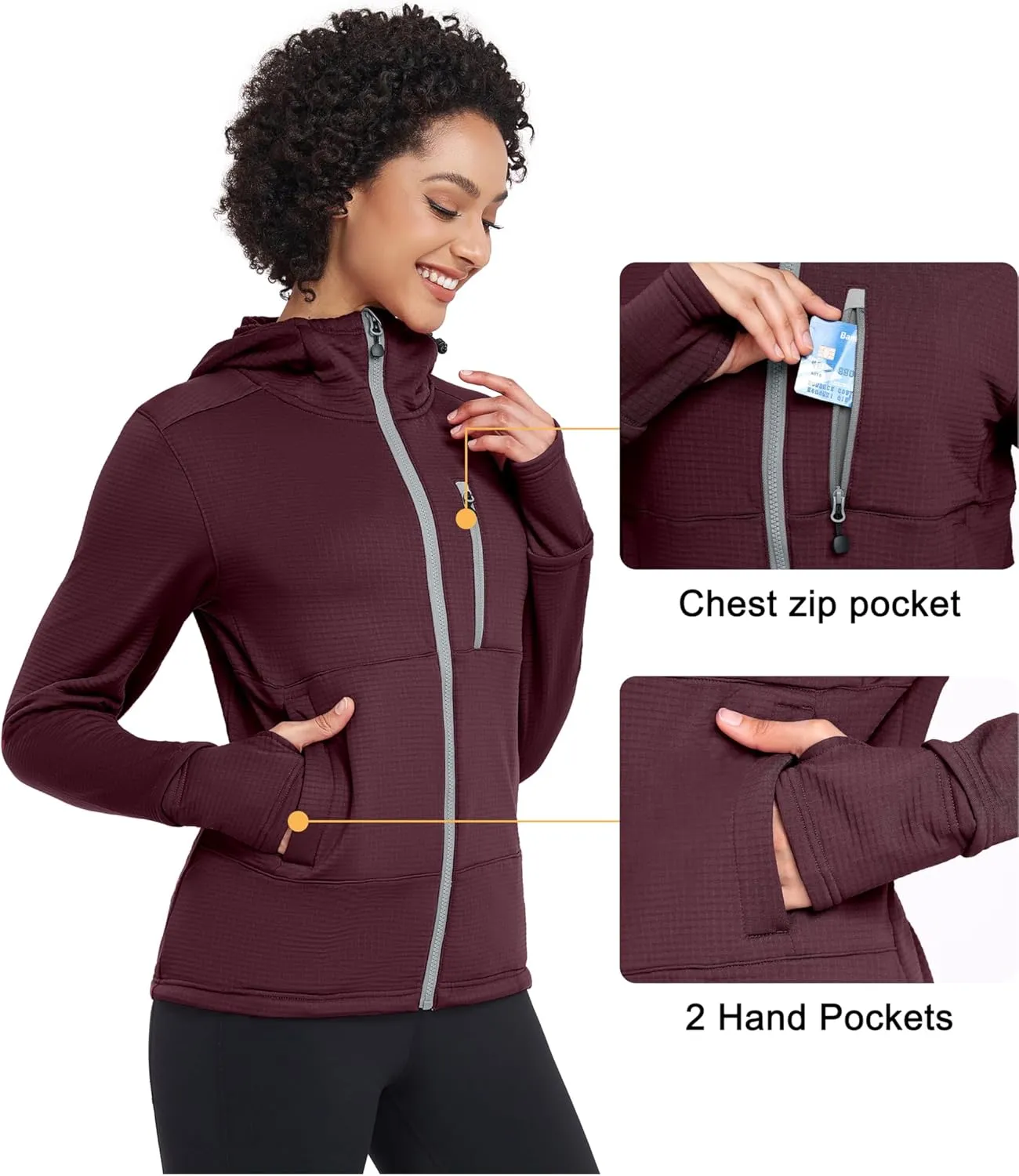 Little Donkey Andy Women's Winter Lightweight Warm Fleece Running Jacket Breathable Thumbholes Thermal Hiking Jacket
