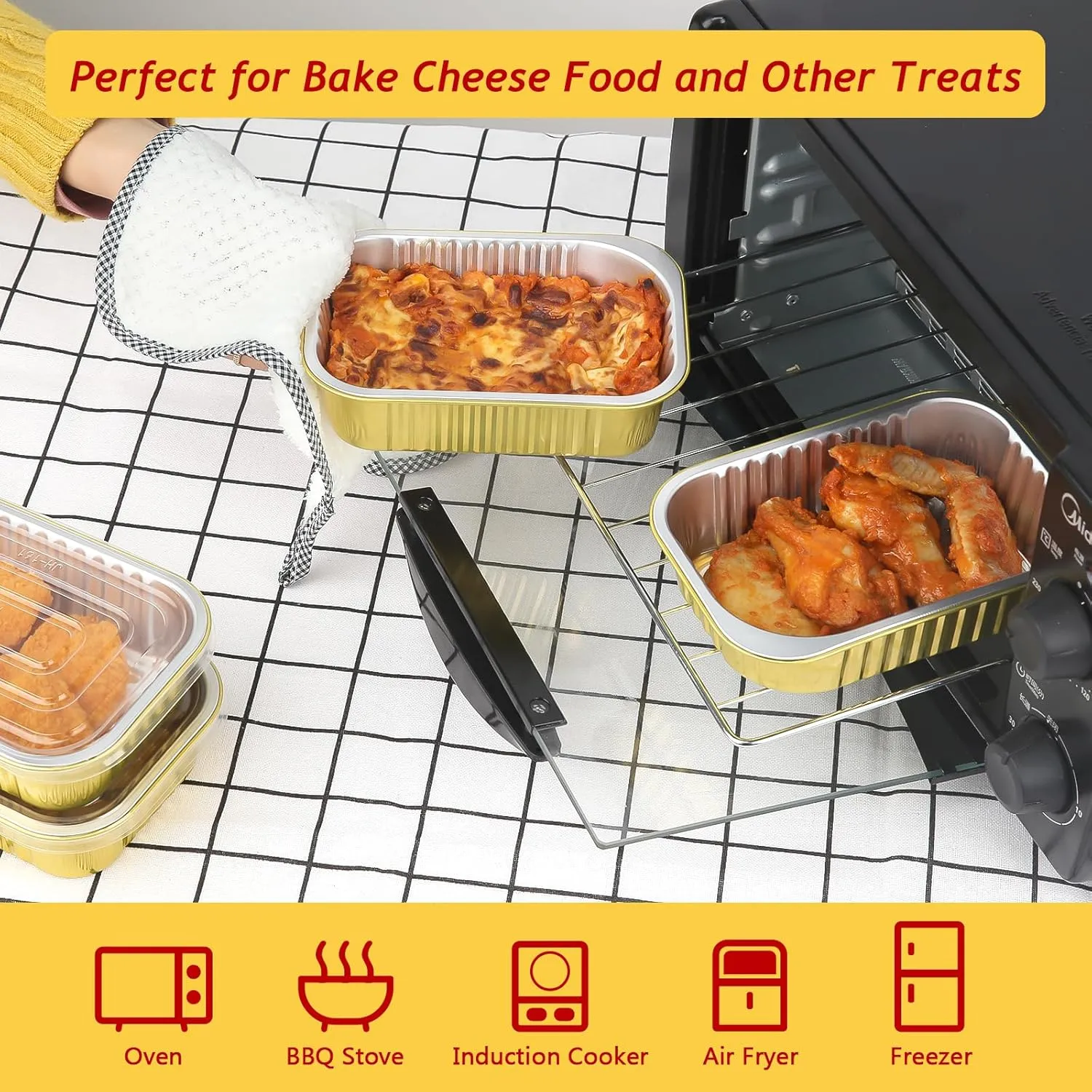 LNYZQUS 1lb Small Foil Pans With PP Lids 50 Pack, 16oz Heavy Duty Aluminum Leftover Containers Holders,Disposable Baking Tins To Go Containers For Cooking Heating Storing Meal Prep