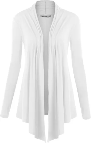 Lock and Love Women's Draped Front Open Asymmetrical Cardigan - Casual Long Sleeve Lightweight Duster