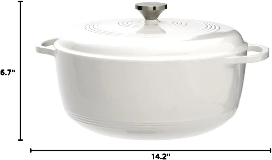 Lodge 7.5 Quart Enameled Cast Iron Dutch Oven with Lid – Dual Handles – Oven Safe up to 500° F or on Stovetop - Use to Marinate, Cook, Bake, Refrigerate and Serve – Oyster White