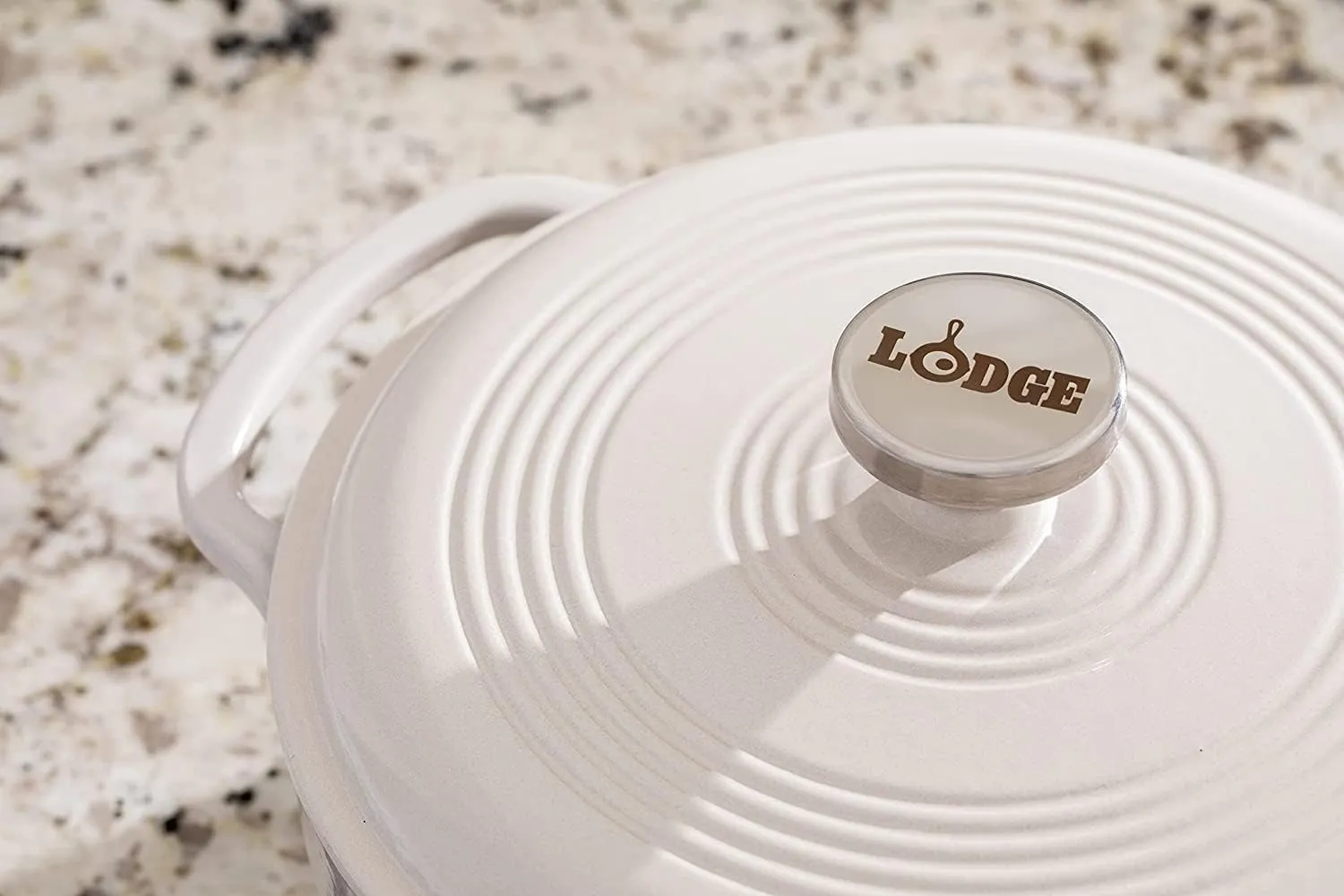 Lodge 7.5 Quart Enameled Cast Iron Dutch Oven with Lid – Dual Handles – Oven Safe up to 500° F or on Stovetop - Use to Marinate, Cook, Bake, Refrigerate and Serve – Oyster White