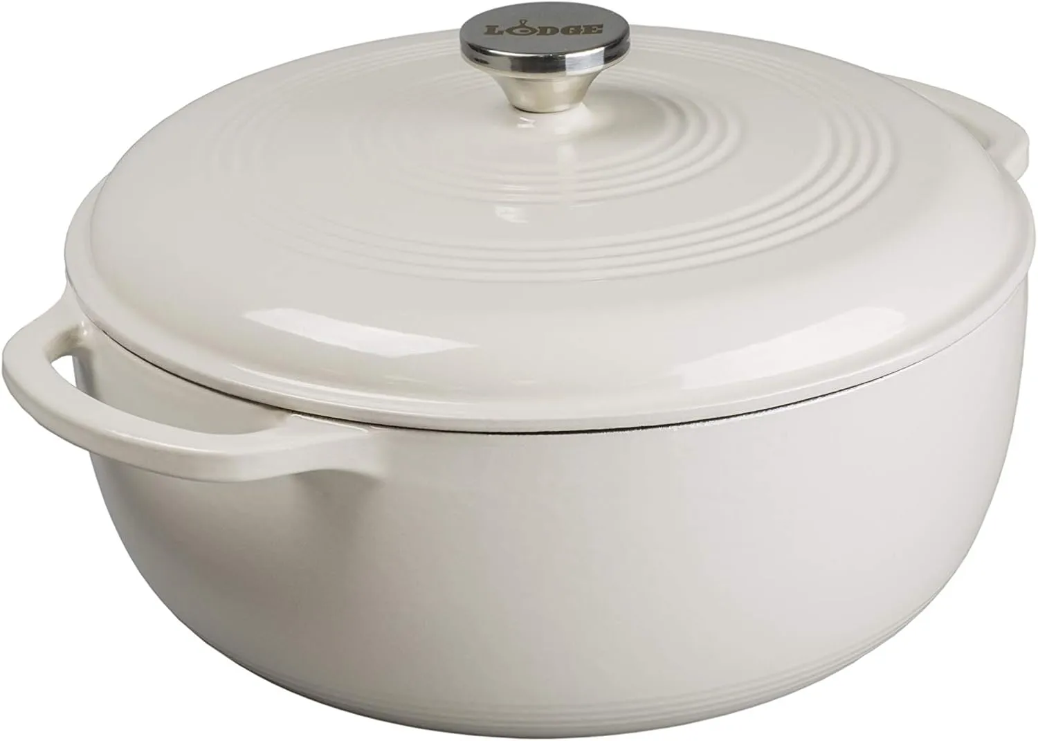 Lodge 7.5 Quart Enameled Cast Iron Dutch Oven with Lid – Dual Handles – Oven Safe up to 500° F or on Stovetop - Use to Marinate, Cook, Bake, Refrigerate and Serve – Oyster White