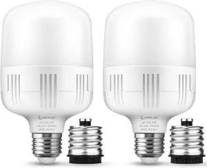 LOHAS Super Bright Light Bulbs, 250-300W Equivalent 3400LM E26 Garage LED Bulb, 5000K Daylight 30 Watt High Lumen LED Bulb w/E39 Adapter for Commercial Warehouse Workshop Factory Backyard Barn, 2 Pack