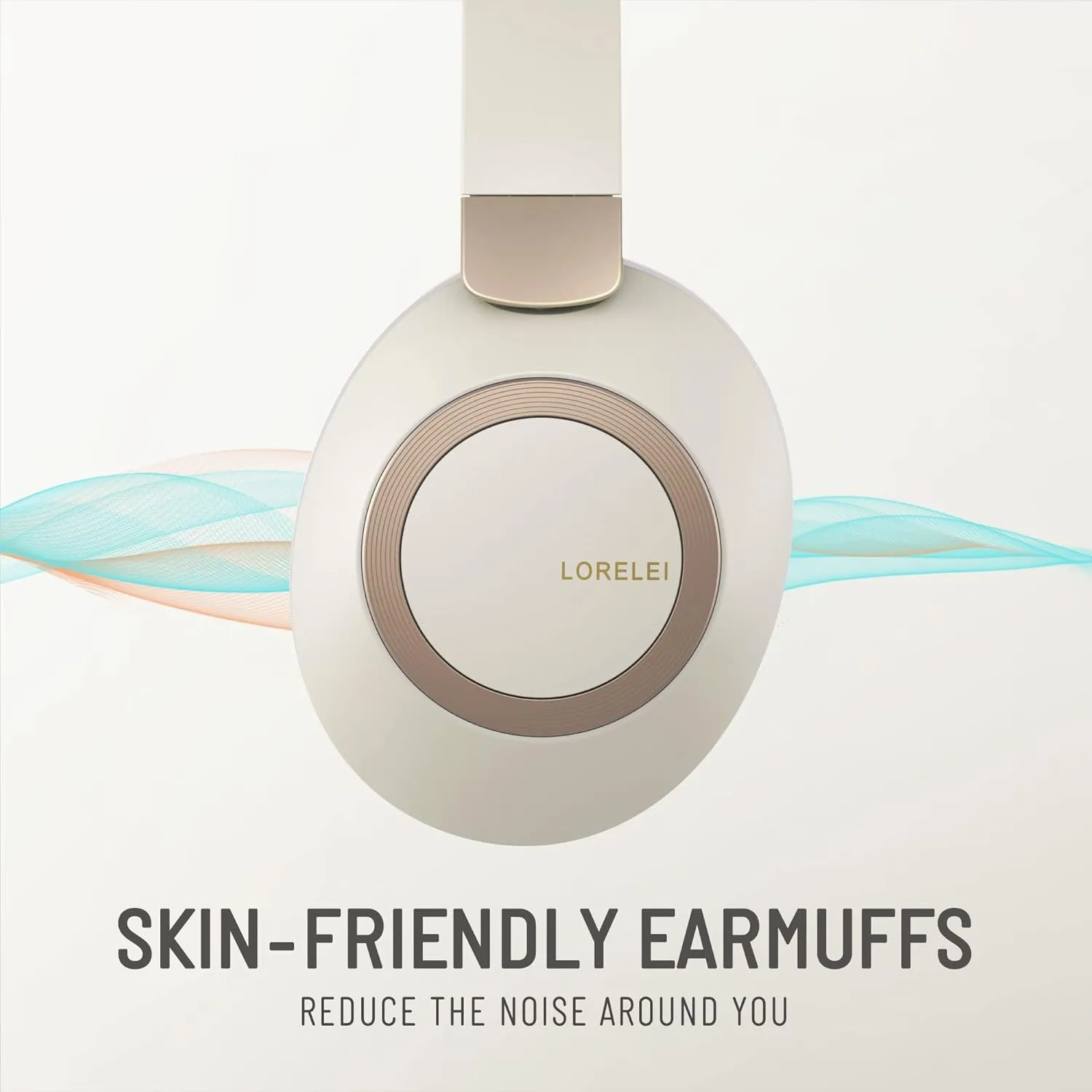 LORELEI B-C6 Wireless Over Ear Headphones, 50H Playtime Foldable Lightweight Bluetooth Headsets, Deep Bass, Built-in Microphone, Memory Foam Earmuff, for Travel, Home Office (Beige White)