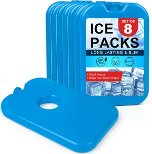 LotFancy Ice Packs for Cooler and Lunch Box, Reusable Freezer Packs for Lunch Bags, Slim Blue Ice Blocks, Long Lasting, Refreezable Flat Cool Packs for Food, Drinks, Milk