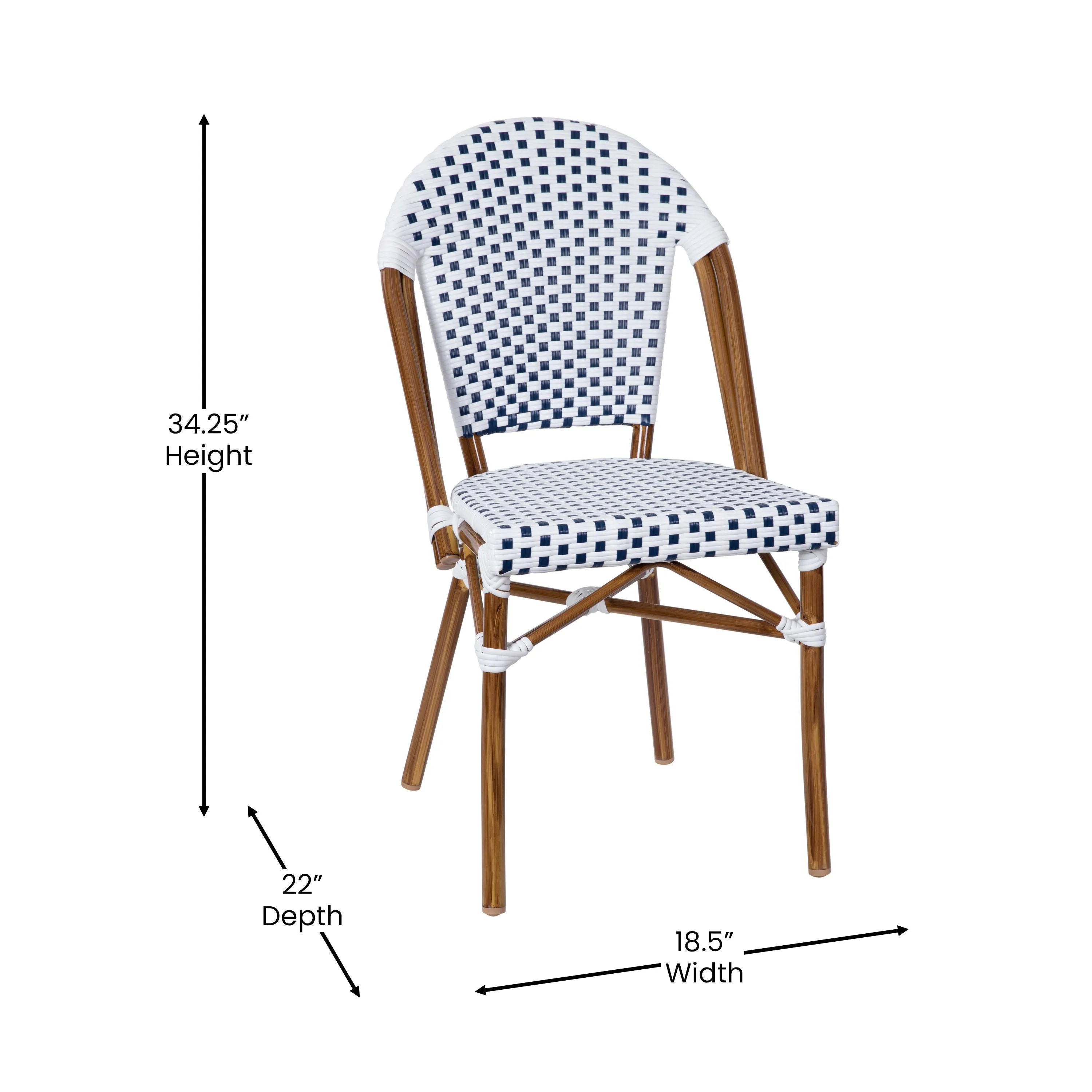 Lourdes Indoor/Outdoor Commercial Bistro 31.5" Table, PE Rattan, Glass Top with 4 Stack Chairs