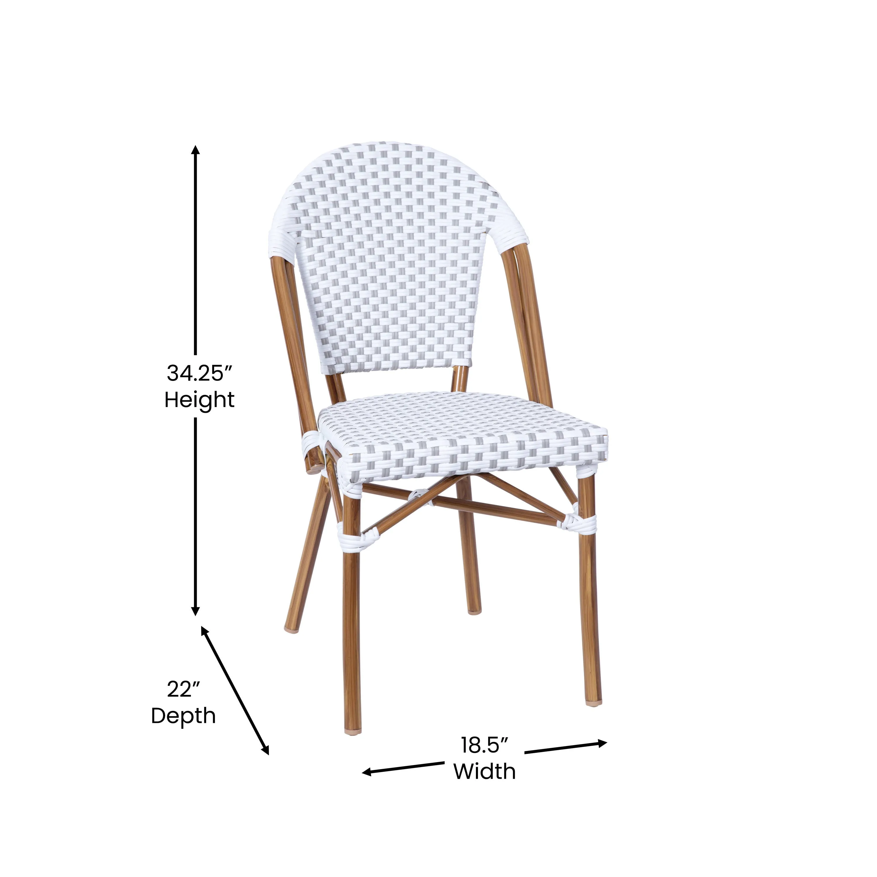 Lourdes Indoor/Outdoor Commercial Bistro 31.5" Table, PE Rattan, Glass Top with 4 Stack Chairs