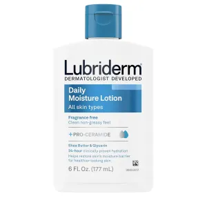 Lubriderm Fragrance Free Daily Moisture Lotion   Pro-Ceramide, Shea Butter & Glycerin, Face, Hand & Body Lotion for Sensitive Skin, Hydrating for Healthier-Looking Skin, 6 fl. oz, 6 Pack