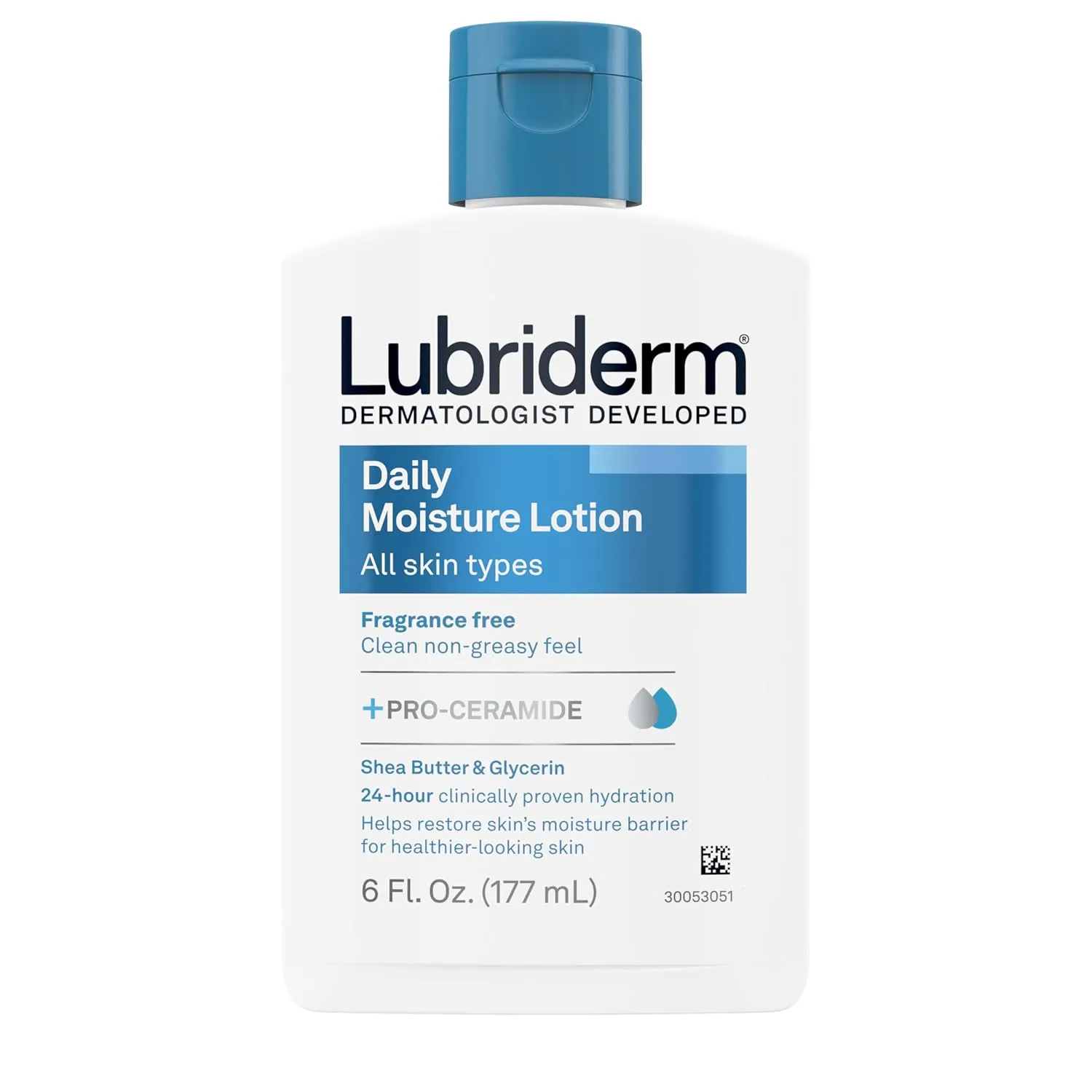 Lubriderm Fragrance Free Daily Moisture Lotion   Pro-Ceramide, Shea Butter & Glycerin, Face, Hand & Body Lotion for Sensitive Skin, Hydrating for Healthier-Looking Skin, 6 fl. oz, 6 Pack
