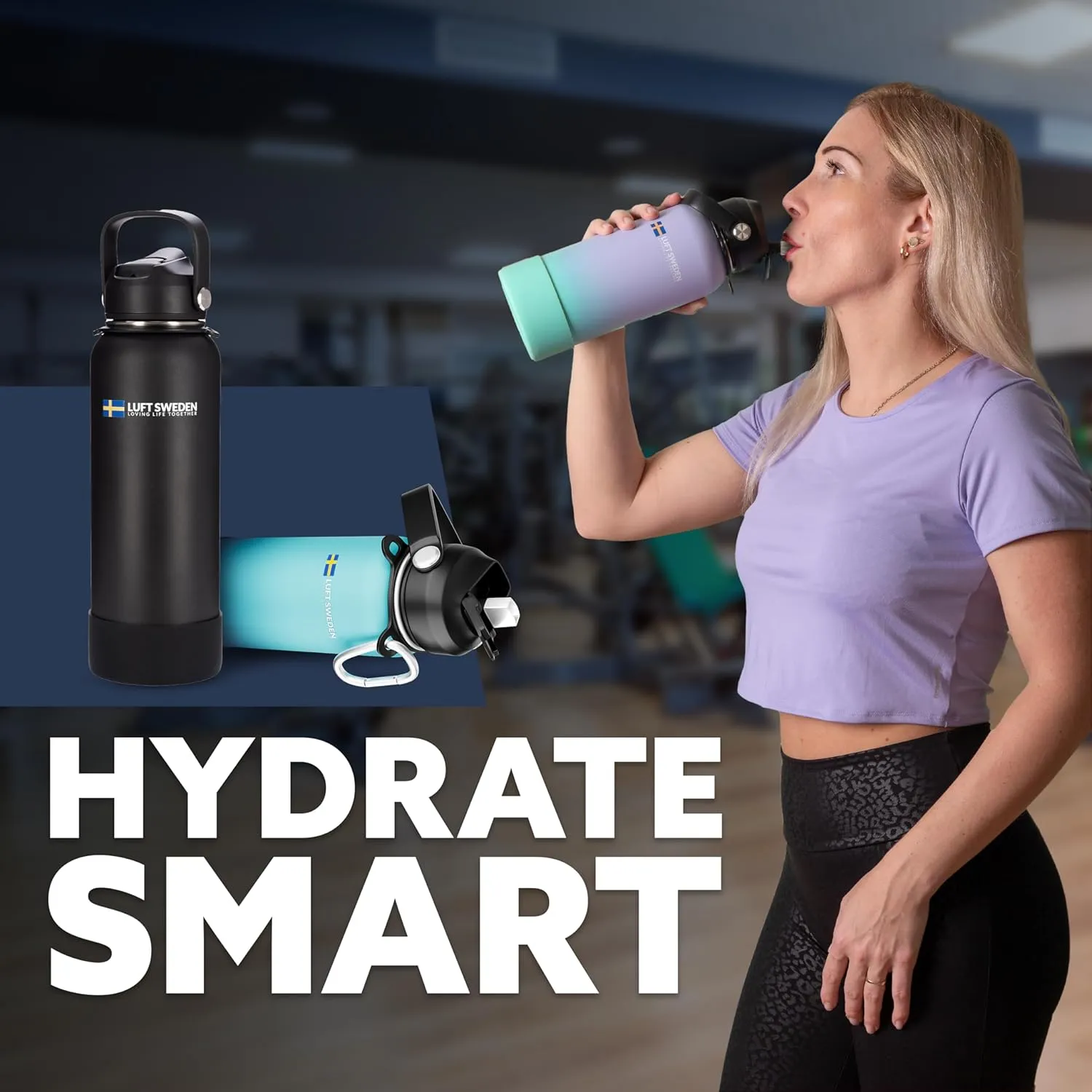 LUFT SWEDEN 32 oz Lavender Insulated Water Bottle with Straw Lid – Stainless Steel, Leakproof, Dishwasher Safe – Reusable Double Wall Gym Flask – Keeps Drinks Ice Cold for 24 Hours – BPA-Free