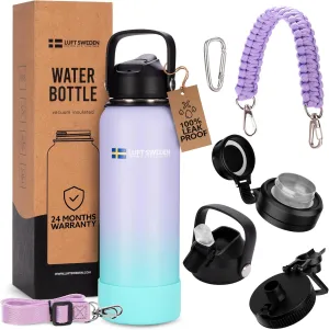 LUFT SWEDEN 32 oz Lavender Insulated Water Bottle with Straw Lid – Stainless Steel, Leakproof, Dishwasher Safe – Reusable Double Wall Gym Flask – Keeps Drinks Ice Cold for 24 Hours – BPA-Free