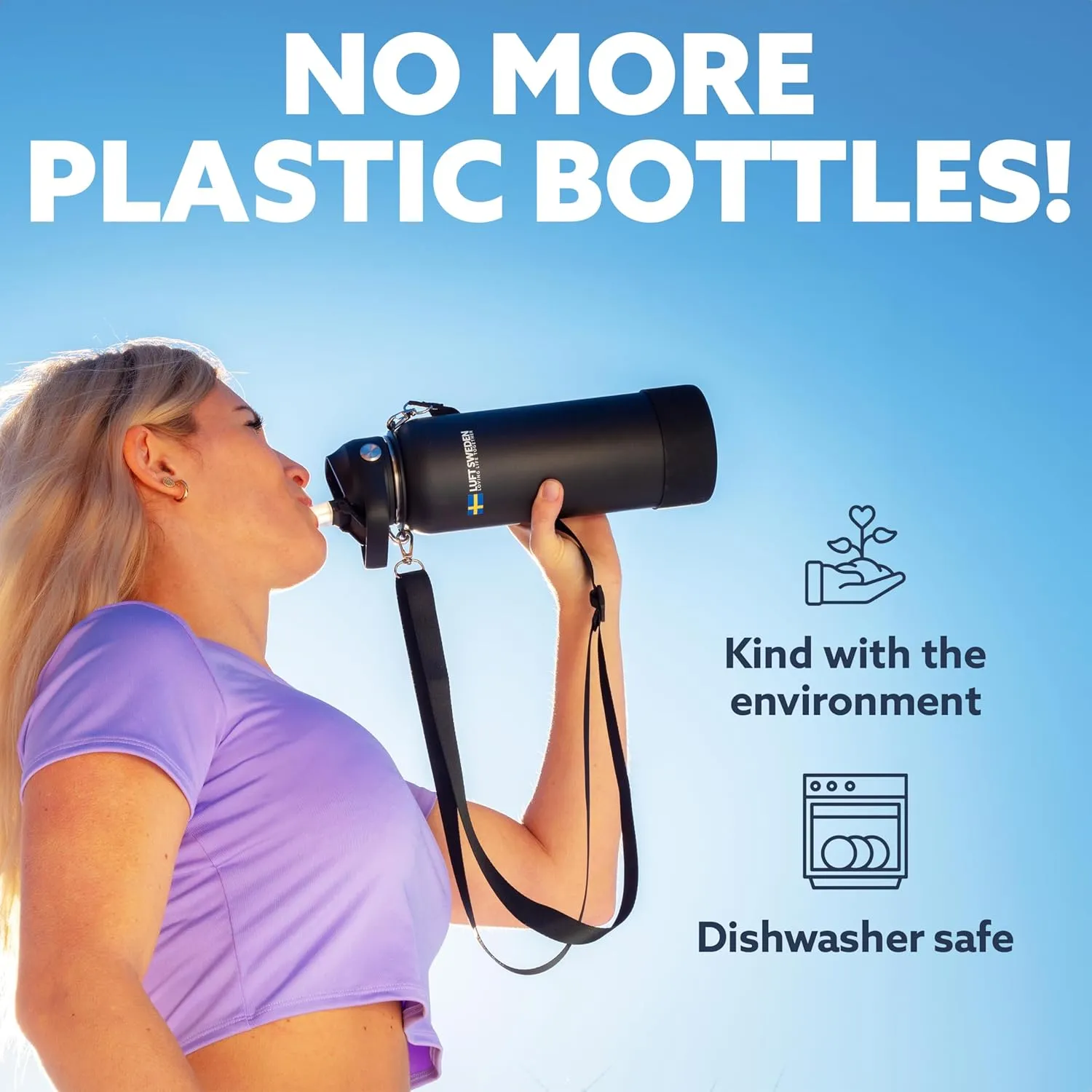 LUFT SWEDEN 32 oz Lavender Insulated Water Bottle with Straw Lid – Stainless Steel, Leakproof, Dishwasher Safe – Reusable Double Wall Gym Flask – Keeps Drinks Ice Cold for 24 Hours – BPA-Free