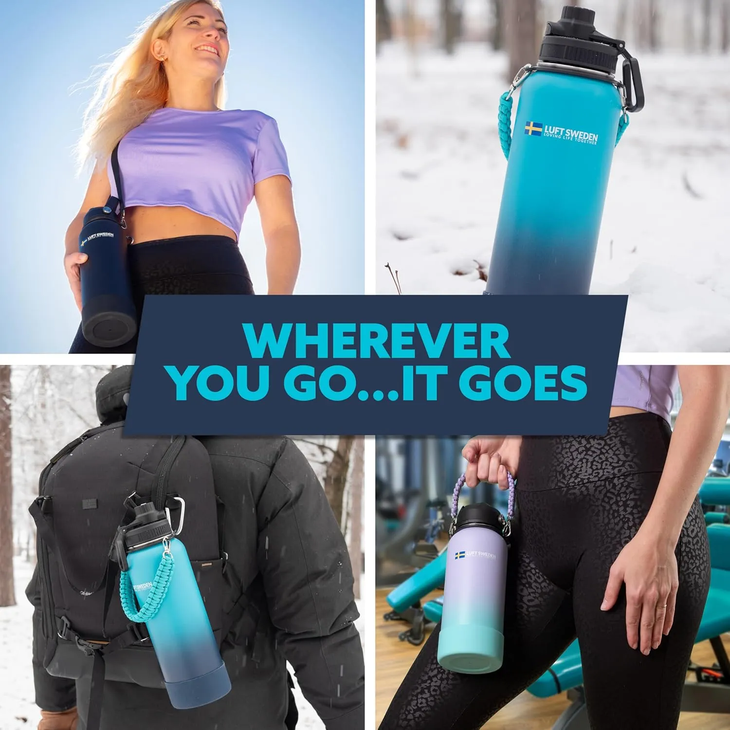 LUFT SWEDEN 32 oz Lavender Insulated Water Bottle with Straw Lid – Stainless Steel, Leakproof, Dishwasher Safe – Reusable Double Wall Gym Flask – Keeps Drinks Ice Cold for 24 Hours – BPA-Free