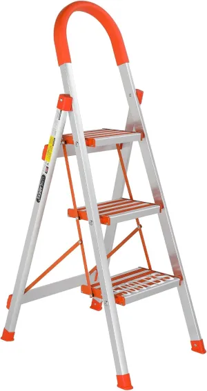 LUISLADDERS 3 Step Stool, Foldable Lightweight Step Ladder, Aluminum Anti-Slip with Rubber Hand Grip, 350lbs Capacity, Home and Kitchen Anti-Slip Stepladders
