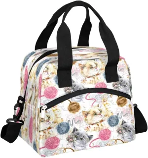 Lunch Bag for Women Men Woolen Cat Reusable Durable Insulated Lunch Box for Work Office Picnic Beach Hiking Lunch Tote Bag with Adjustable Shoulder Strap