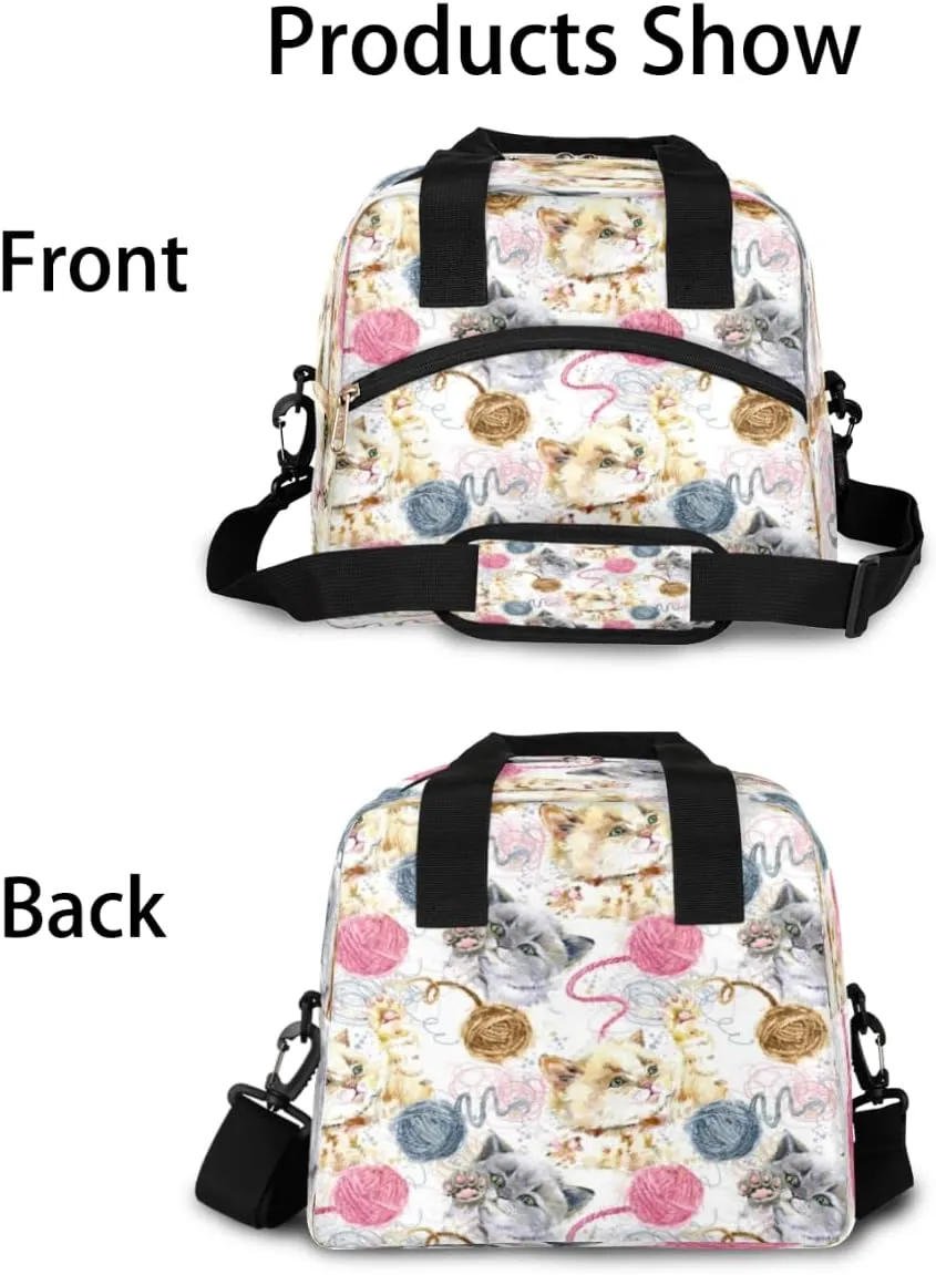 Lunch Bag for Women Men Woolen Cat Reusable Durable Insulated Lunch Box for Work Office Picnic Beach Hiking Lunch Tote Bag with Adjustable Shoulder Strap