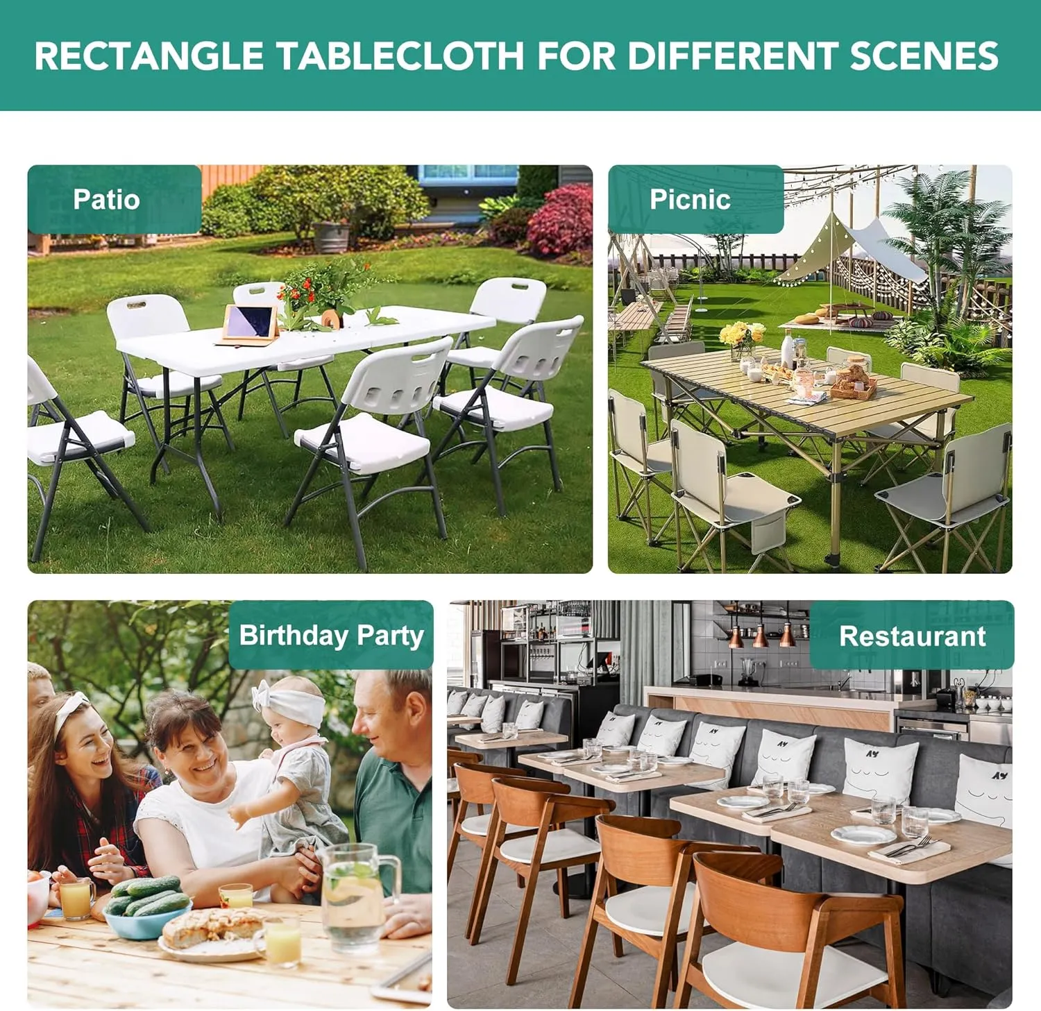 LUSHVIDA 6 Packs Vinyl Tablecloths with Flannel Backing 72x30 inch - Waterproof Plastic Table Covers for 6 Foot Rectangle Folding Table Cloths with Elastic Edges, Navy Blue