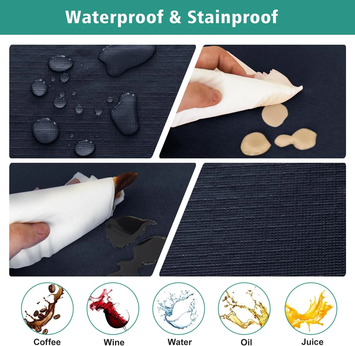 LUSHVIDA 6 Packs Vinyl Tablecloths with Flannel Backing 72x30 inch - Waterproof Plastic Table Covers for 6 Foot Rectangle Folding Table Cloths with Elastic Edges, Navy Blue