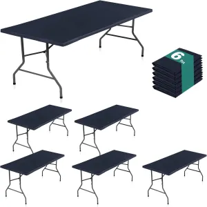 LUSHVIDA 6 Packs Vinyl Tablecloths with Flannel Backing 72x30 inch - Waterproof Plastic Table Covers for 6 Foot Rectangle Folding Table Cloths with Elastic Edges, Navy Blue