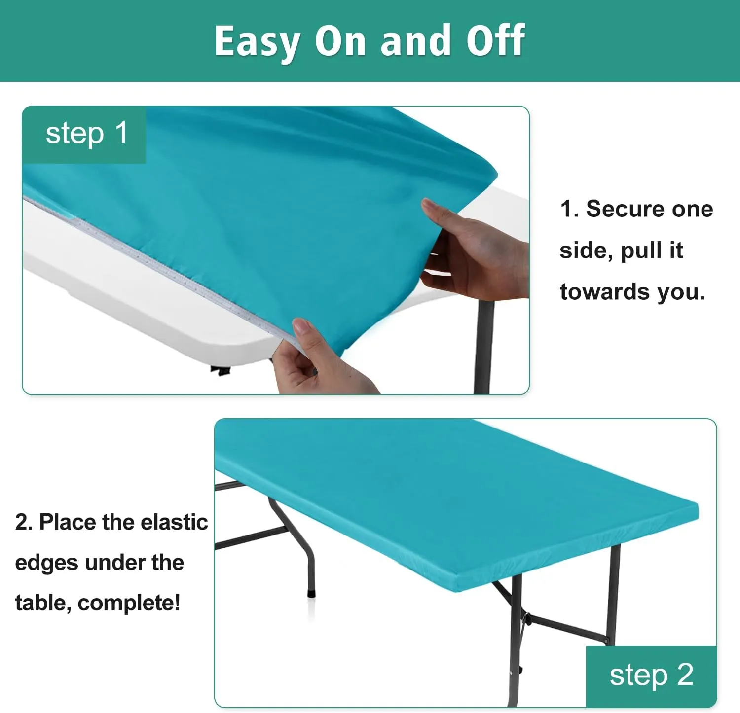 LUSHVIDA 6 Packs Vinyl Tablecloths with Flannel Backing 72x30 inch - Waterproof Plastic Table Covers for 6 Foot Rectangle Folding Table Cloths with Elastic Edges, Teal
