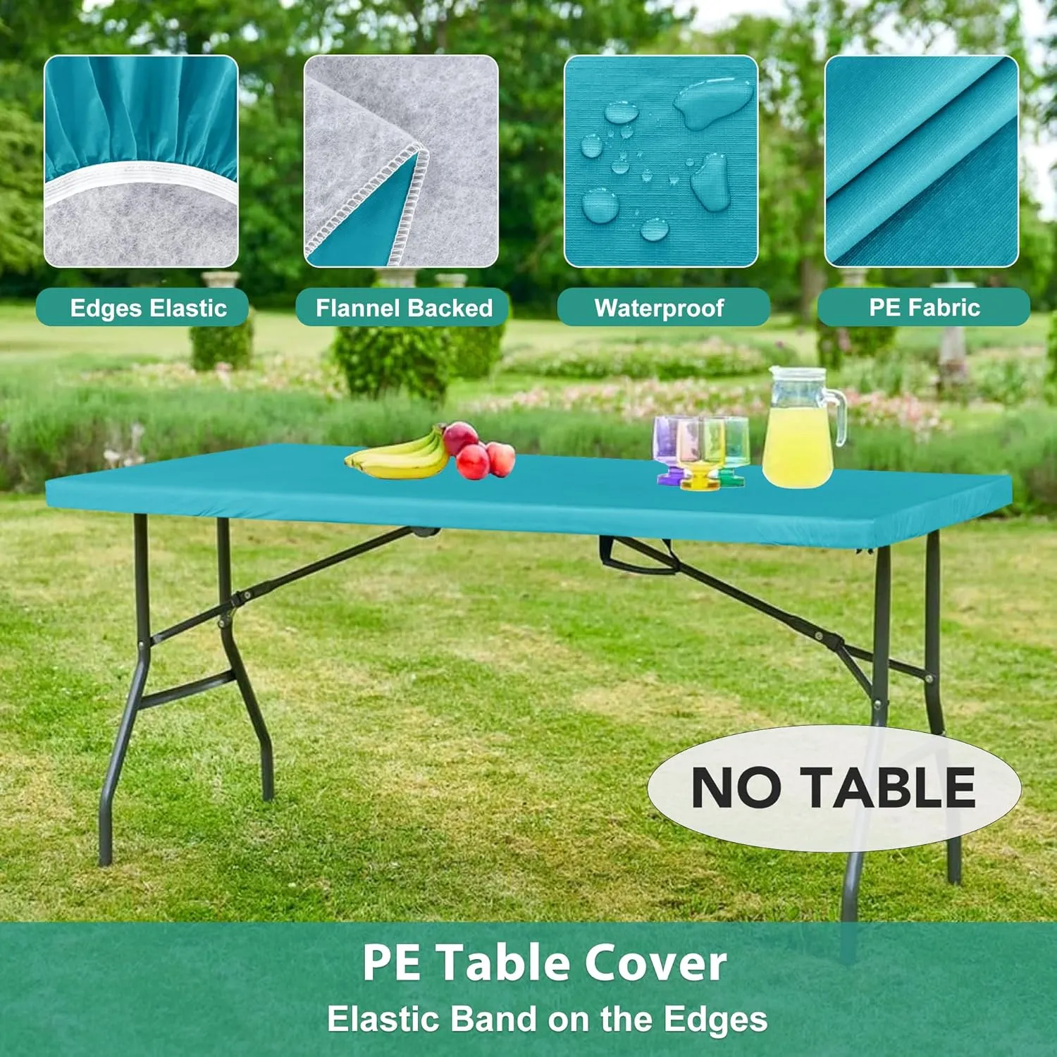 LUSHVIDA 6 Packs Vinyl Tablecloths with Flannel Backing 72x30 inch - Waterproof Plastic Table Covers for 6 Foot Rectangle Folding Table Cloths with Elastic Edges, Teal