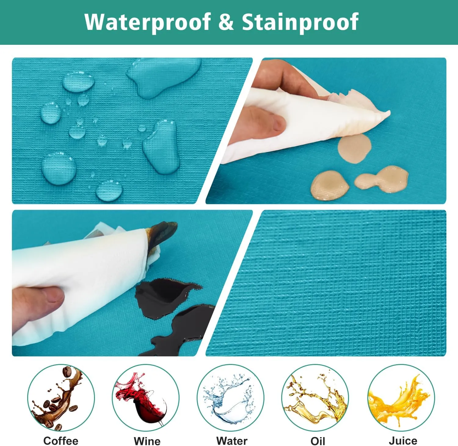 LUSHVIDA 6 Packs Vinyl Tablecloths with Flannel Backing 72x30 inch - Waterproof Plastic Table Covers for 6 Foot Rectangle Folding Table Cloths with Elastic Edges, Teal